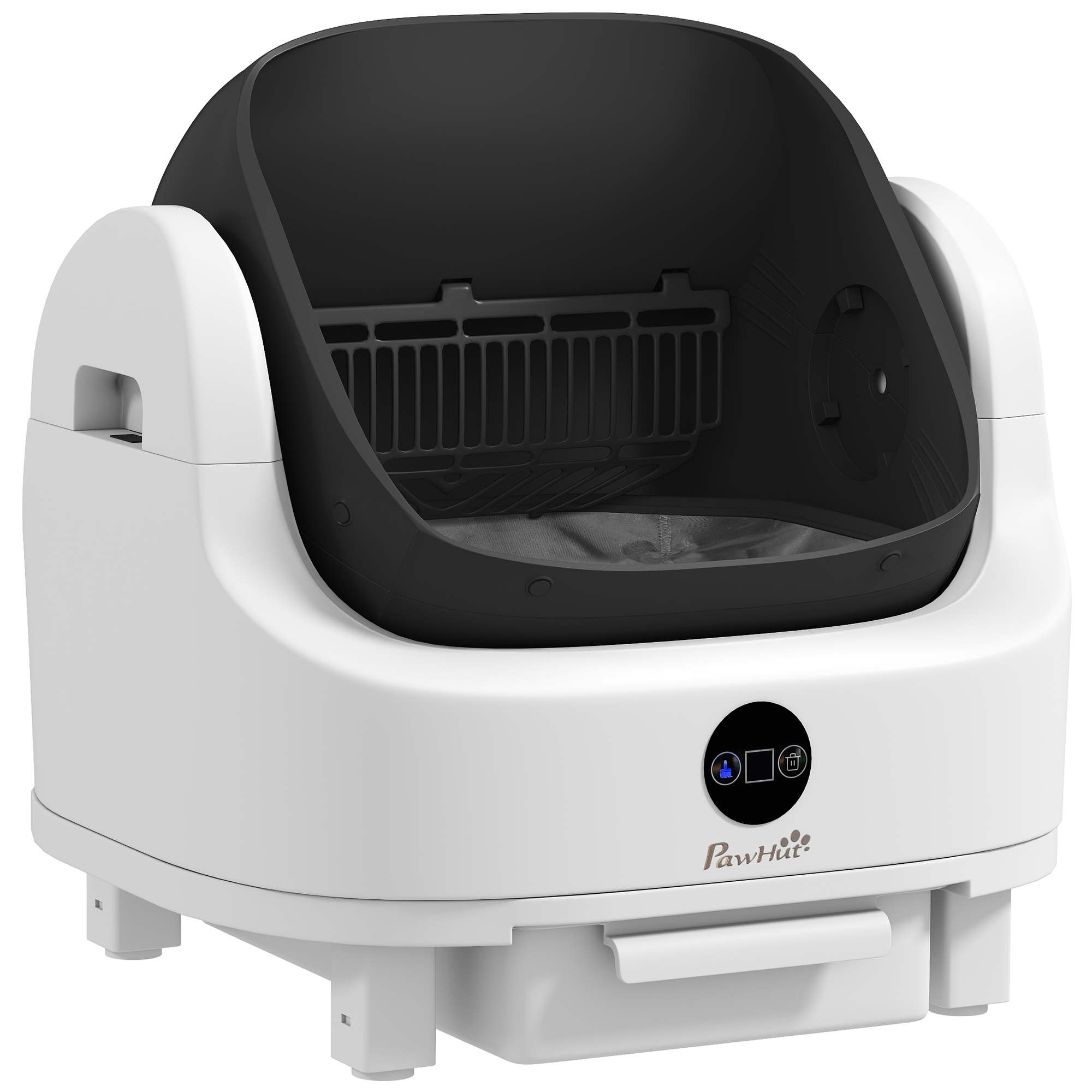 KERSEY Automatic Self Cleaning Cat Litter Tray with Top Opening and Safety Protection - White and Black - Life Essentials