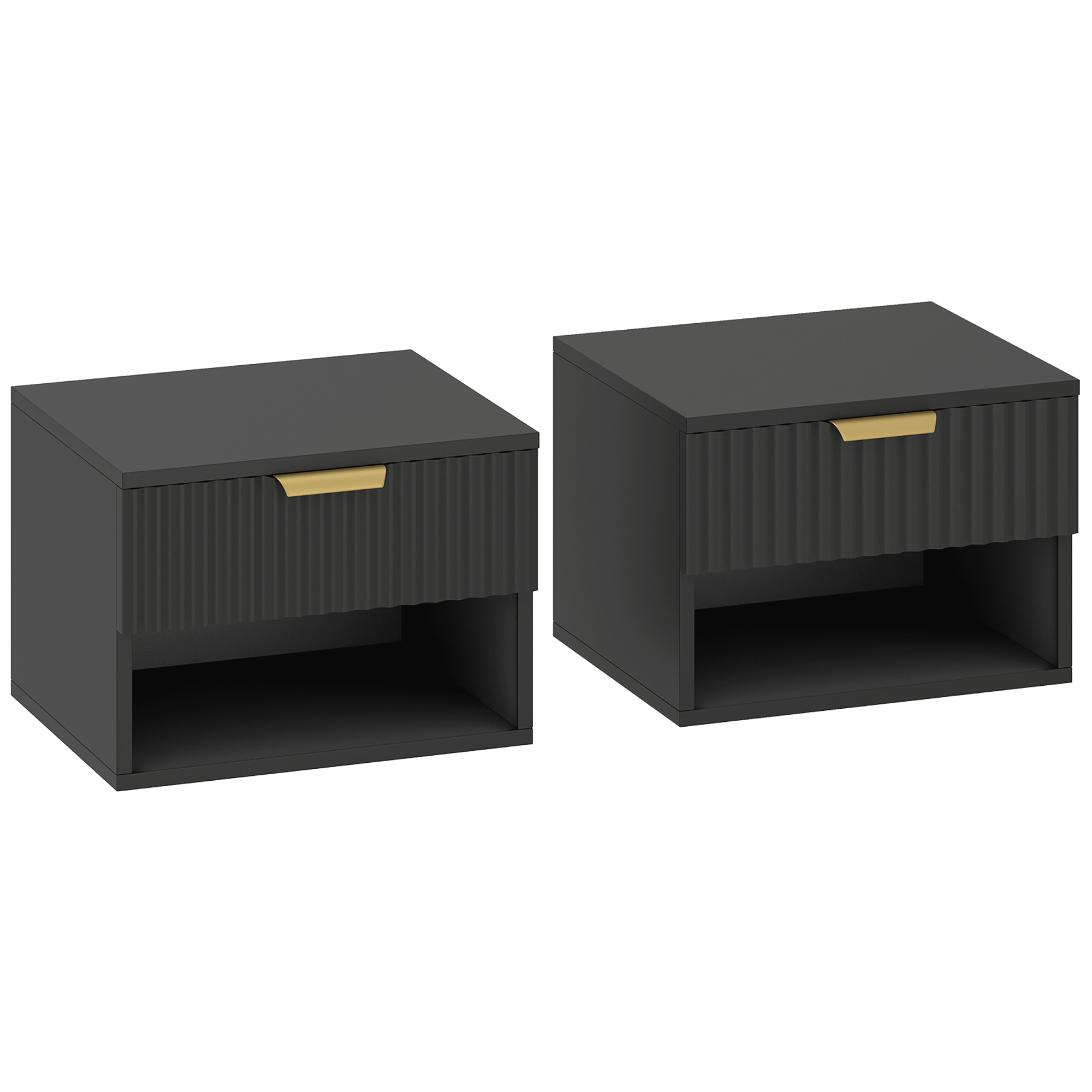 DURNYX Set of 2 Wall Mounted Floating Bedside Tables - Gold Tone and Black - Life Essentials