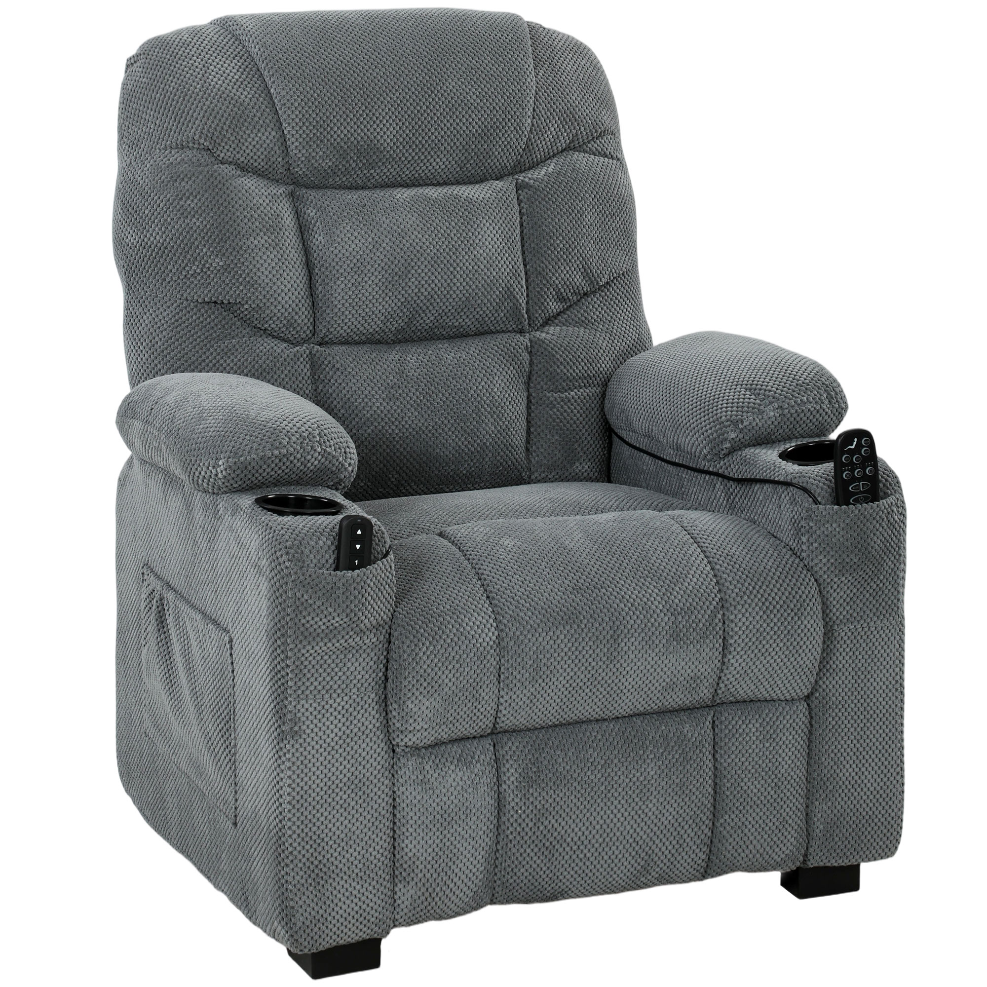 STUDLEY Power Recliner Armchair with Massage, Heat, Memory Function and Quiet Motor - Dark Grey and Black - Life Essentials