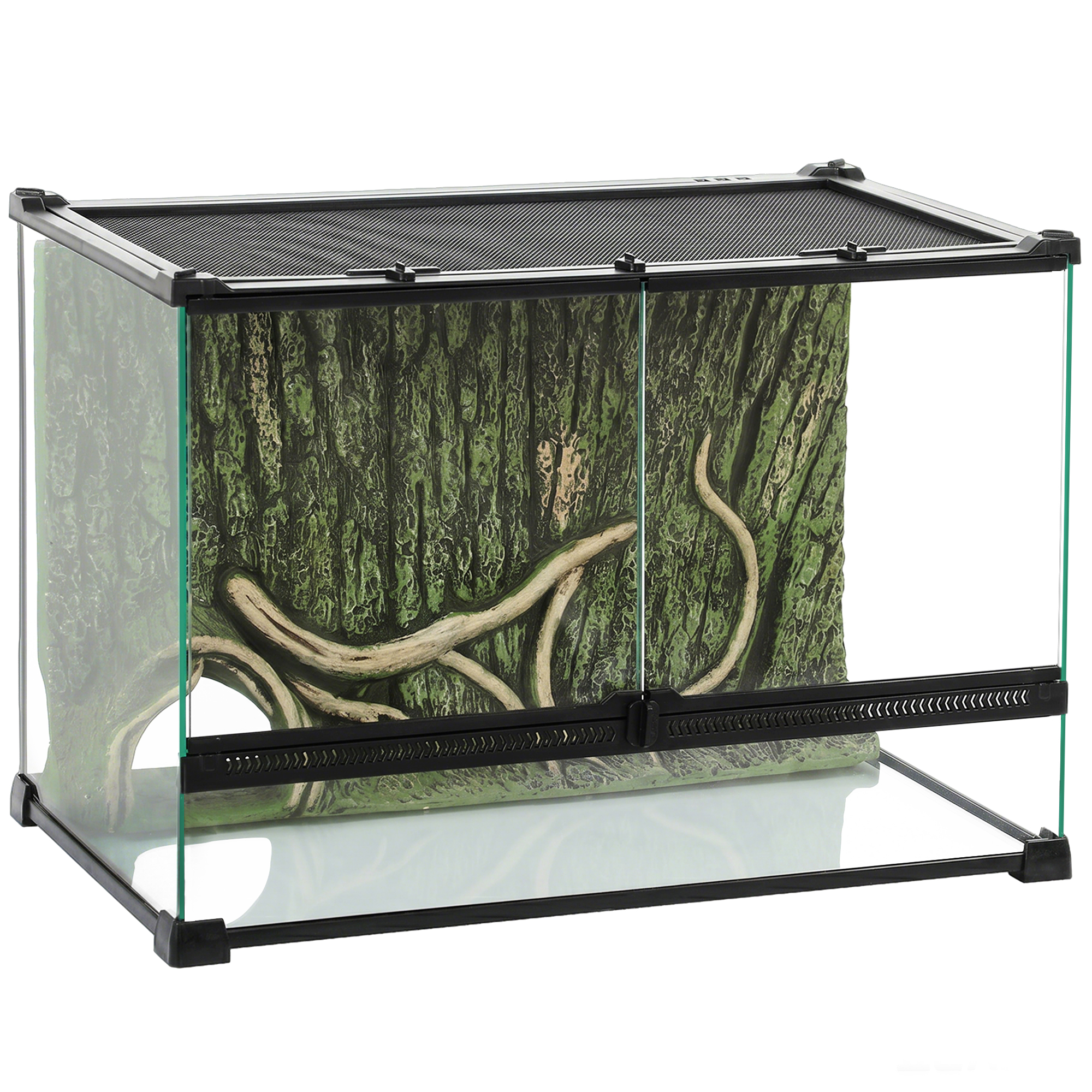 RYEFIELD 50 x 30 x 35 cm Glass Reptile Terrarium with Stone Background and Escape Proof Lock - Black - Life Essentials