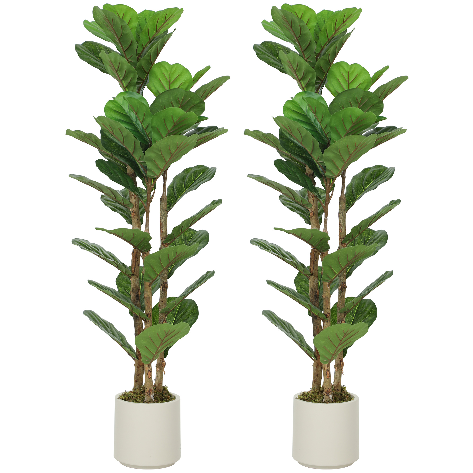 UMBLUX Set of 2 Artificial Fiddle Leaf Fig Trees, 120 cm Tall - Green - Life Essentials