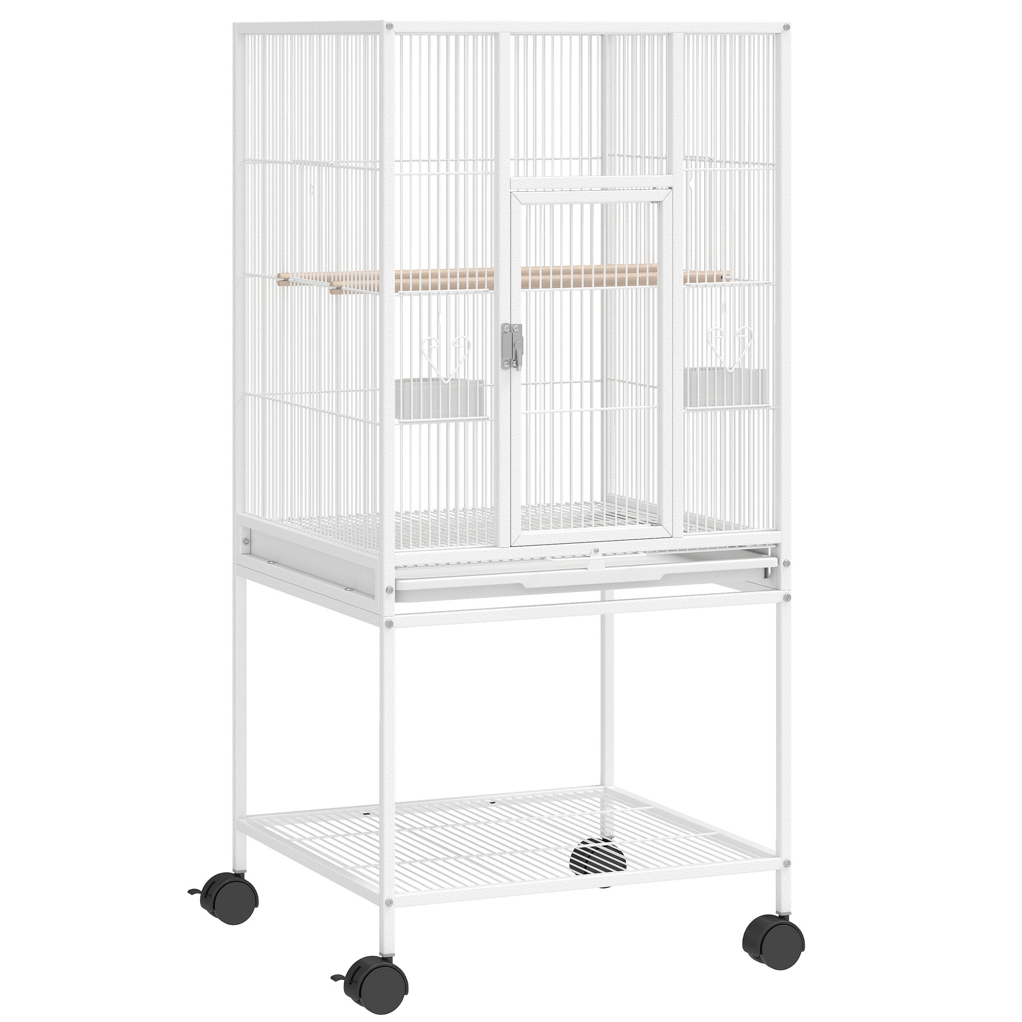 DARESBURY Detachable Parrot Bird Cage with Rolling Stand and Storage Shelf - White - Life Essentials