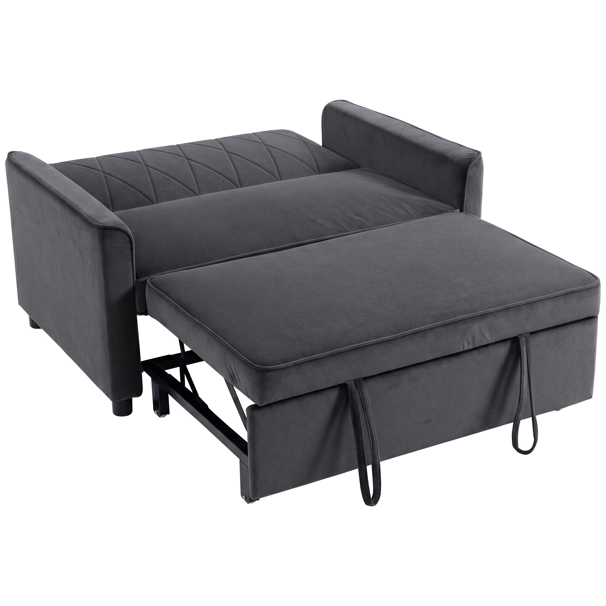 HERTFORD Velvet 2 Seater Sofa Bed with 3 in 1 Pull Out Sleeper and Adjustable Backrest - Dark Grey - Life Essentials