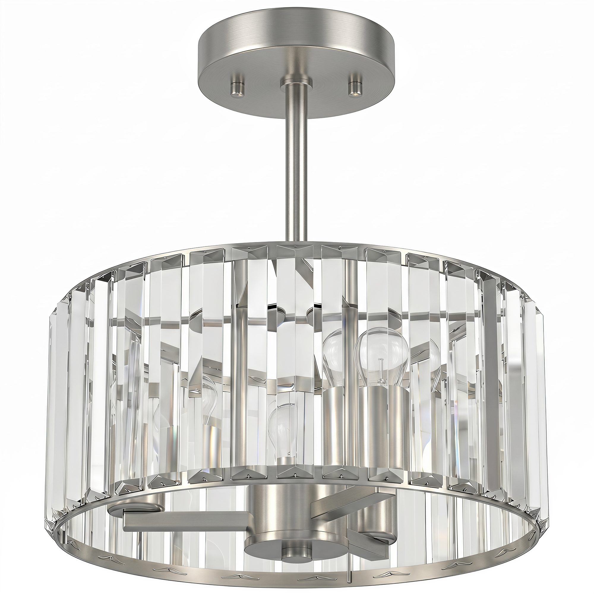 STACOTE Modern Crystal Semi Flush Ceiling Chandelier Light with E14 Fitting - Silver Tone
