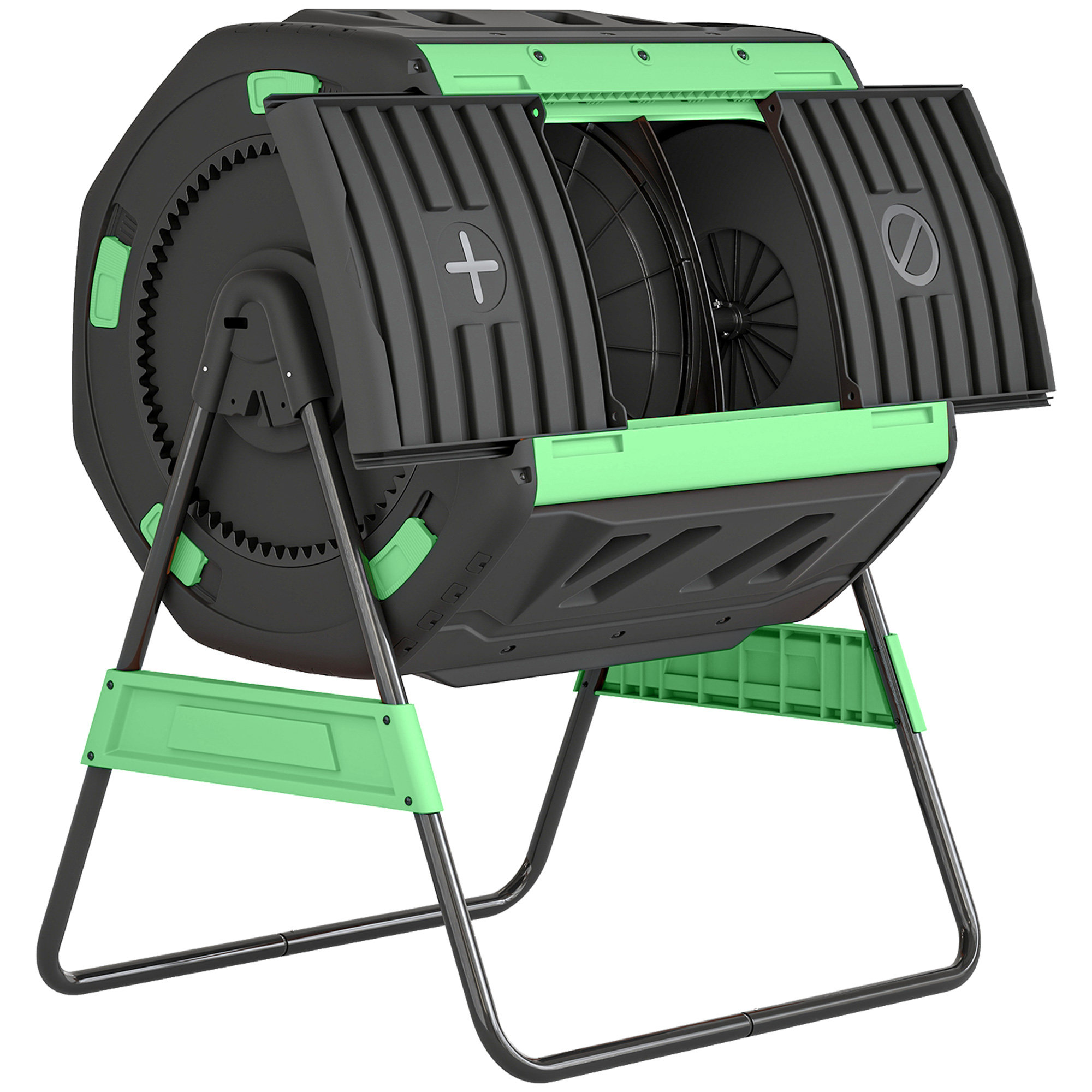 ISFIELD 200L Dual Chamber Tumbling Garden Composter with Adjustable Vents - Green - Life Essentials