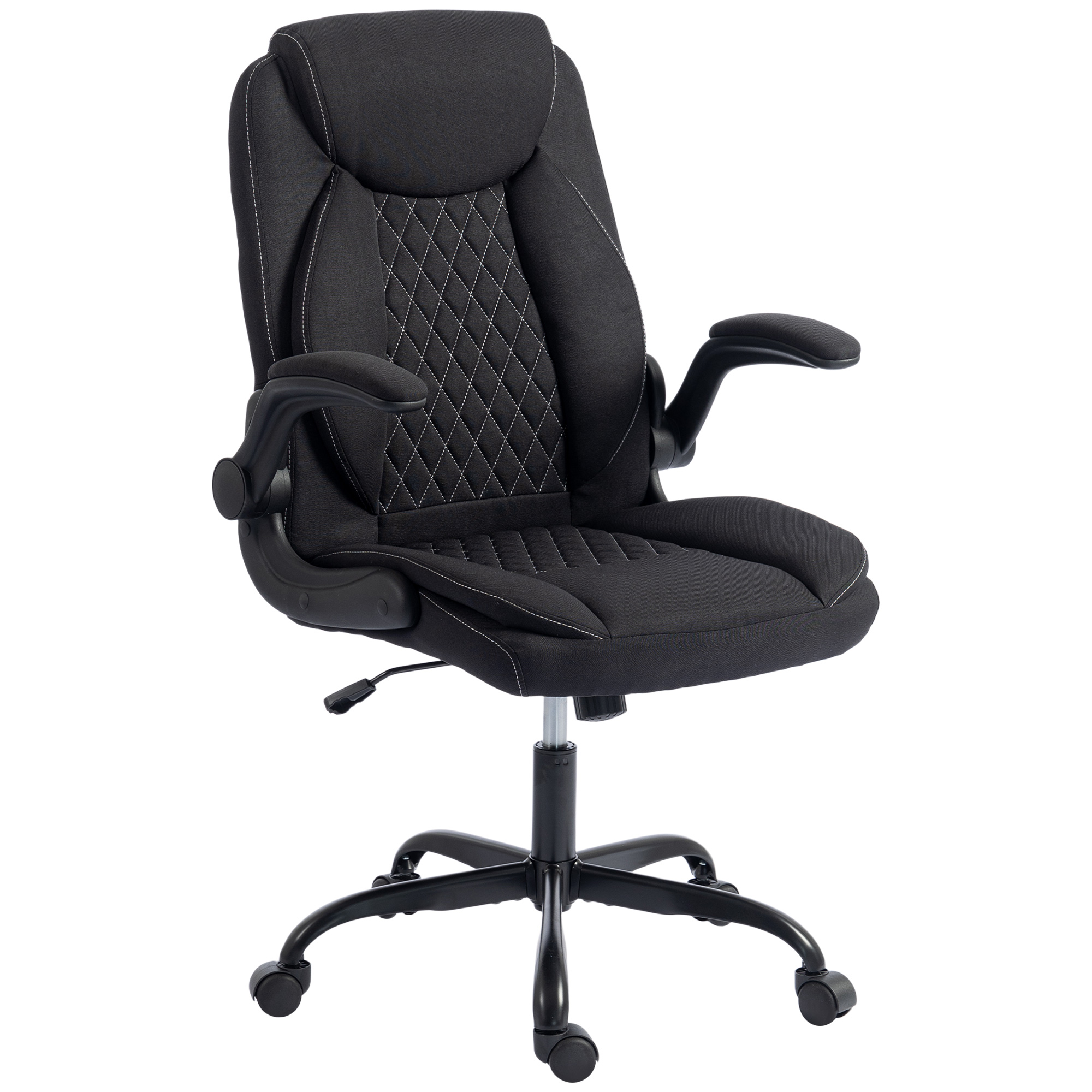 TENTERDEN Linen Look Executive Office Chair with Flip Up Armrests and Thick Cushion - Black - Life Essentials