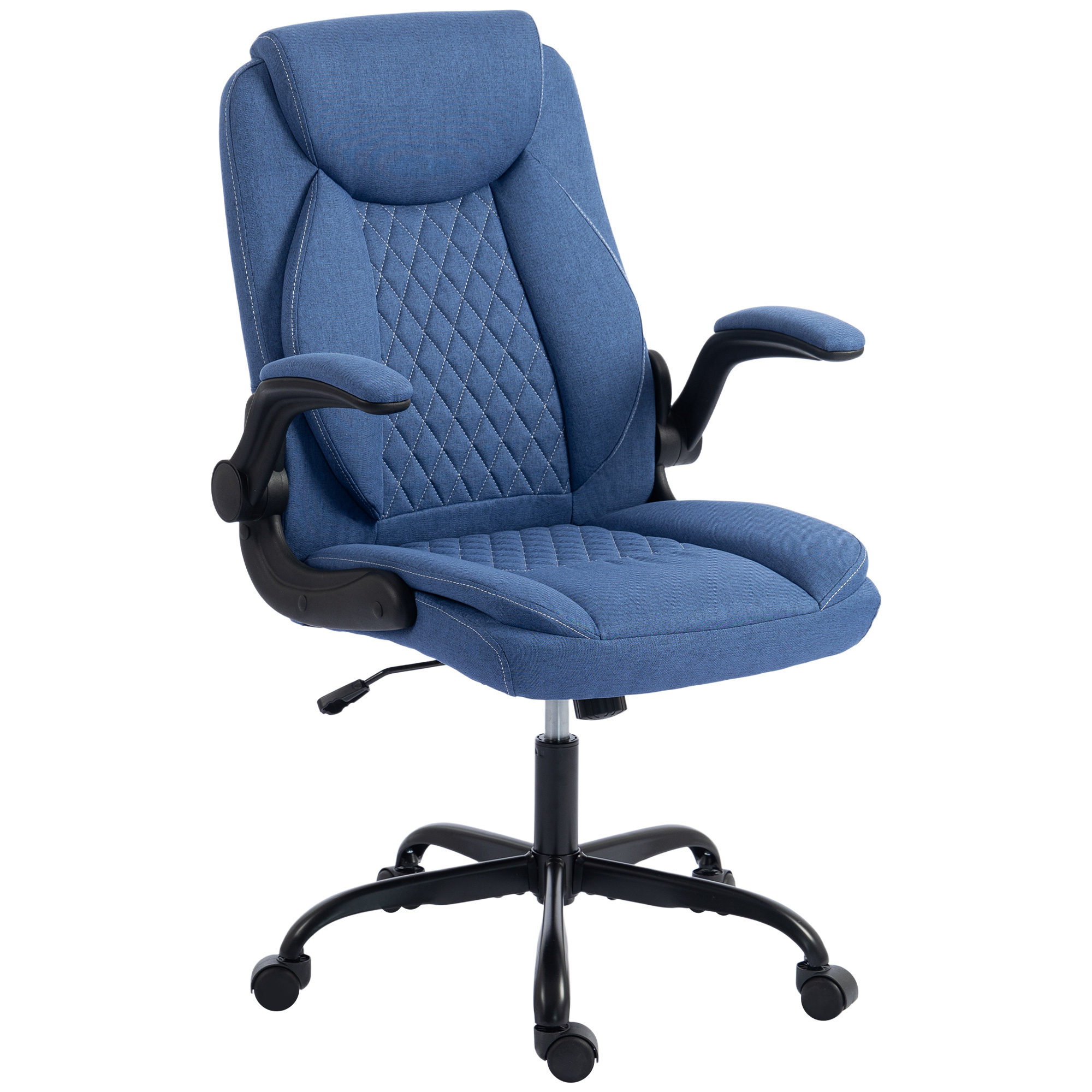 TENTERDEN Linen Look Executive Office Chair with Flip Up Armrests and Thick Cushion - Blue - Life Essentials