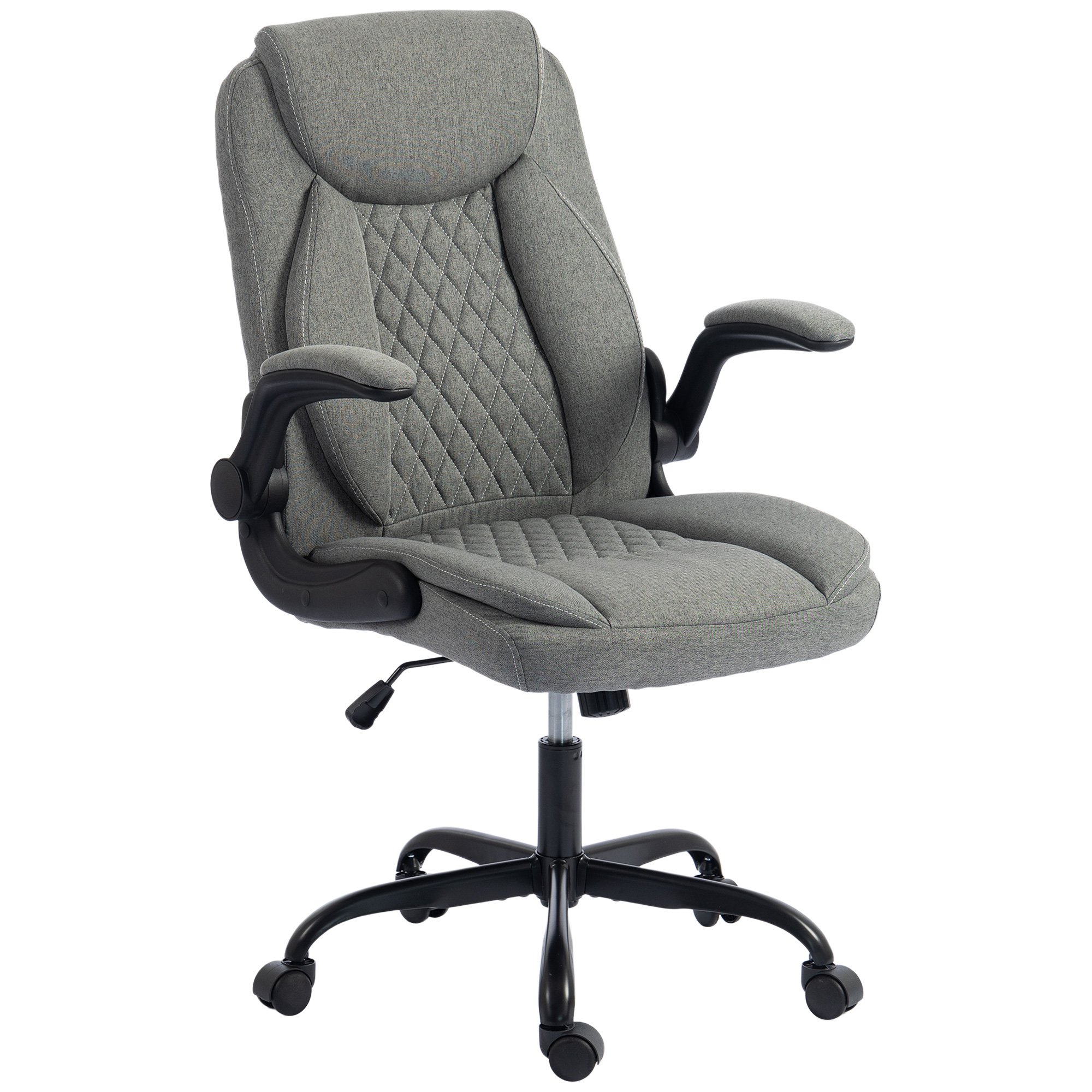 TENTERDEN Linen Look Executive Office Chair with Flip Up Armrests and Thick Cushion - Grey - Life Essentials