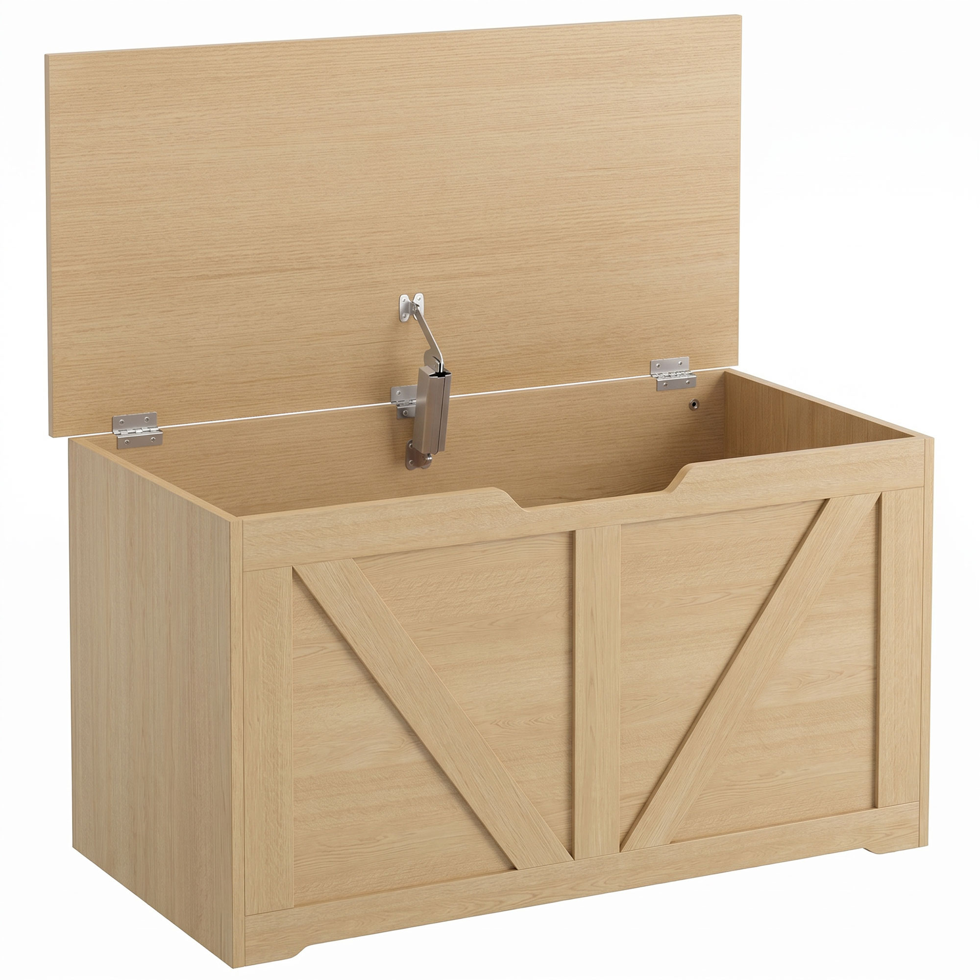 JUVRIA 100L Particleboard Home Storage Box with Safety Hinge and Wood Effect - Nature Wood Finish - Life Essentials