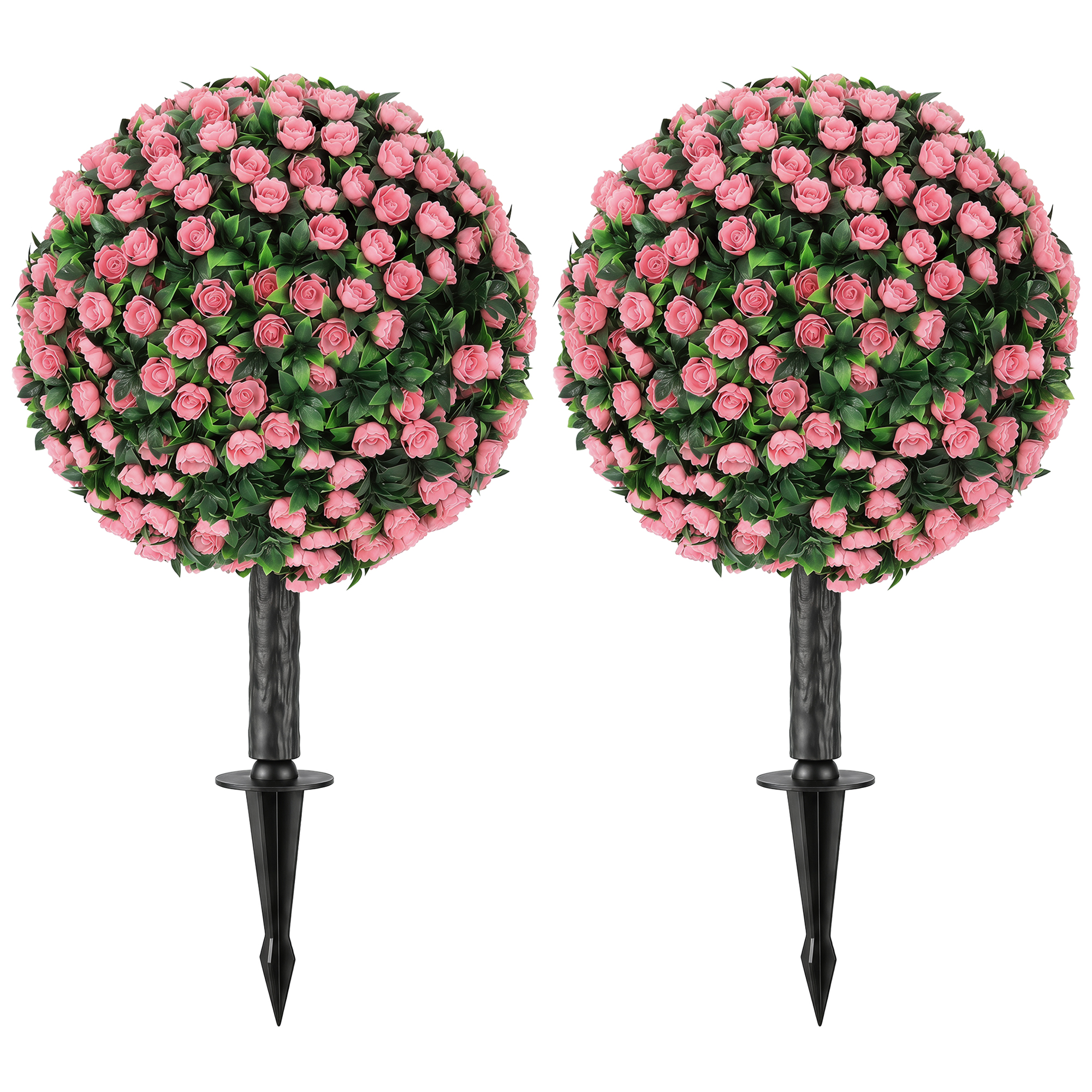 KIMBOLTON Set of 2 UV Resistant Artificial Rose Topiary Plants, 55 cm Tall - Pink - Life Essentials