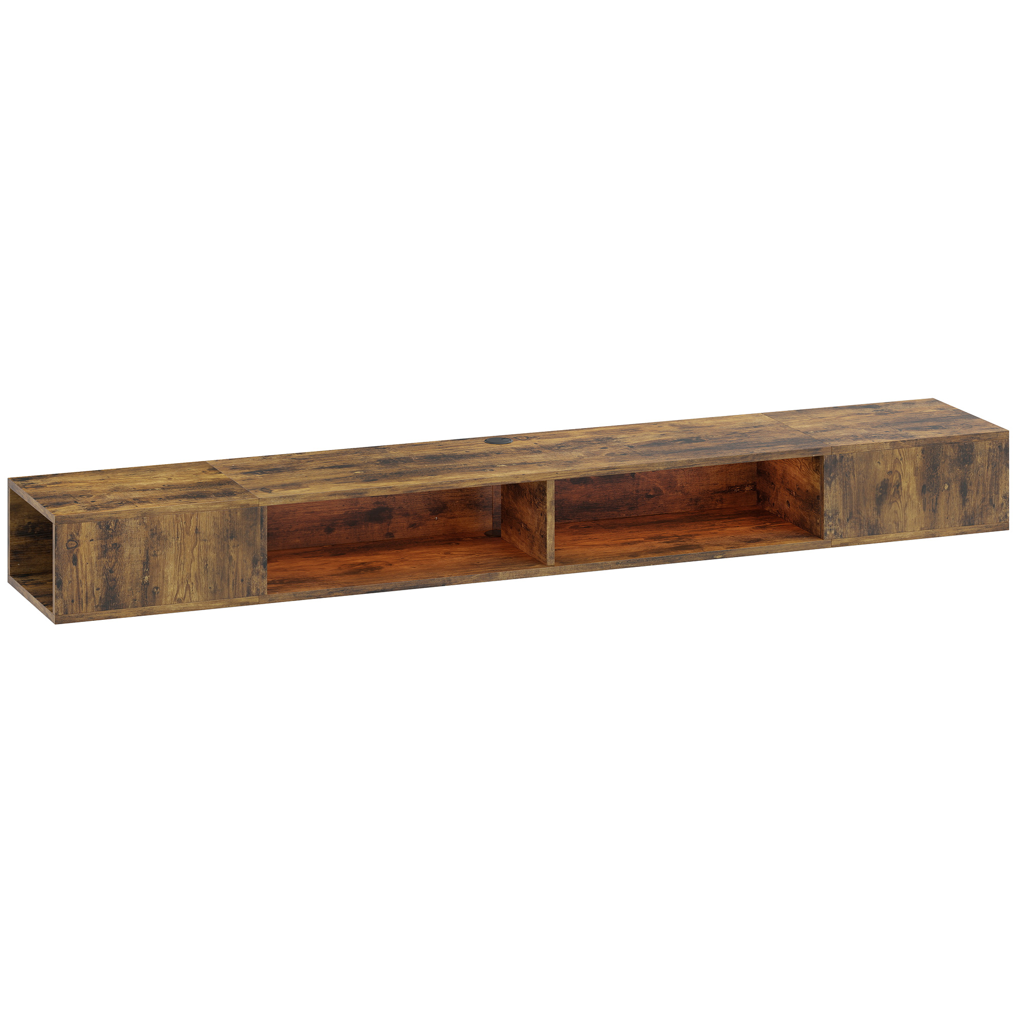 MALVERN Wall Mounted Floating TV Stand with RGB LED Lights for TVs up to 75 Inches - Rustic Brown - Life Essentials