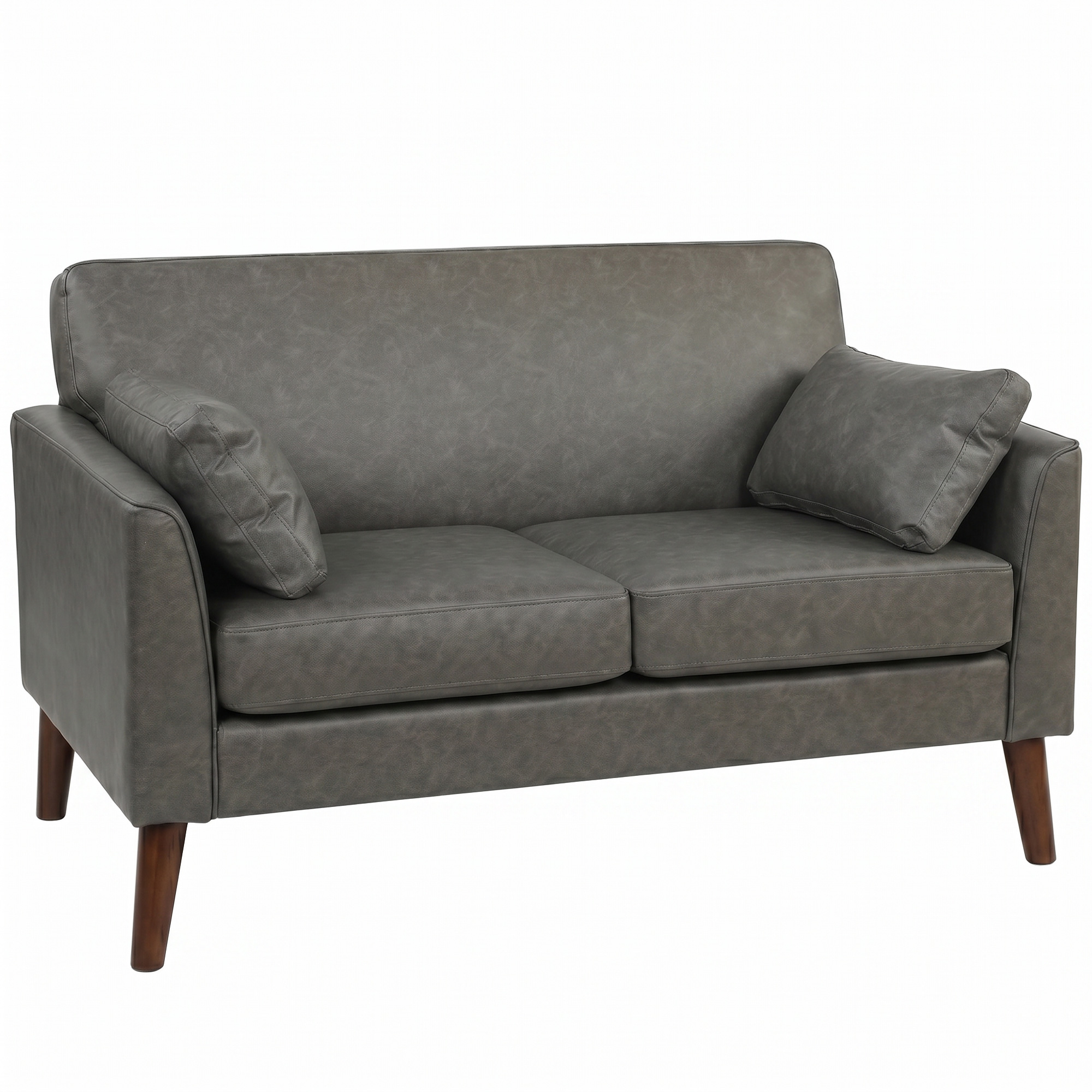 WIRTHLIN 132 cm Modern 2 Seater Small Sofa with Solid Wood Legs and 2 Pillows - Grey - Life Essentials