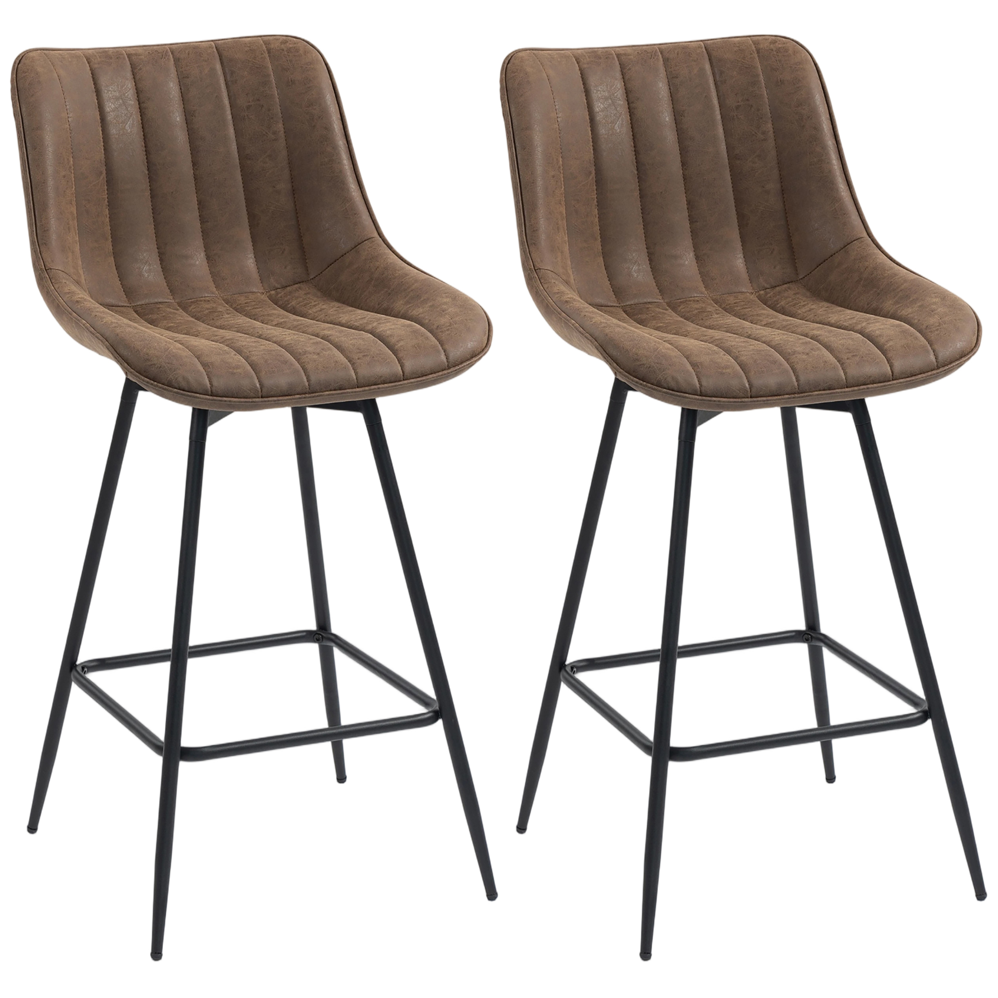 BRADNOR Set of 2 PU Leather Adjustable Swivel Bar Stools - Brown - Life Essentials