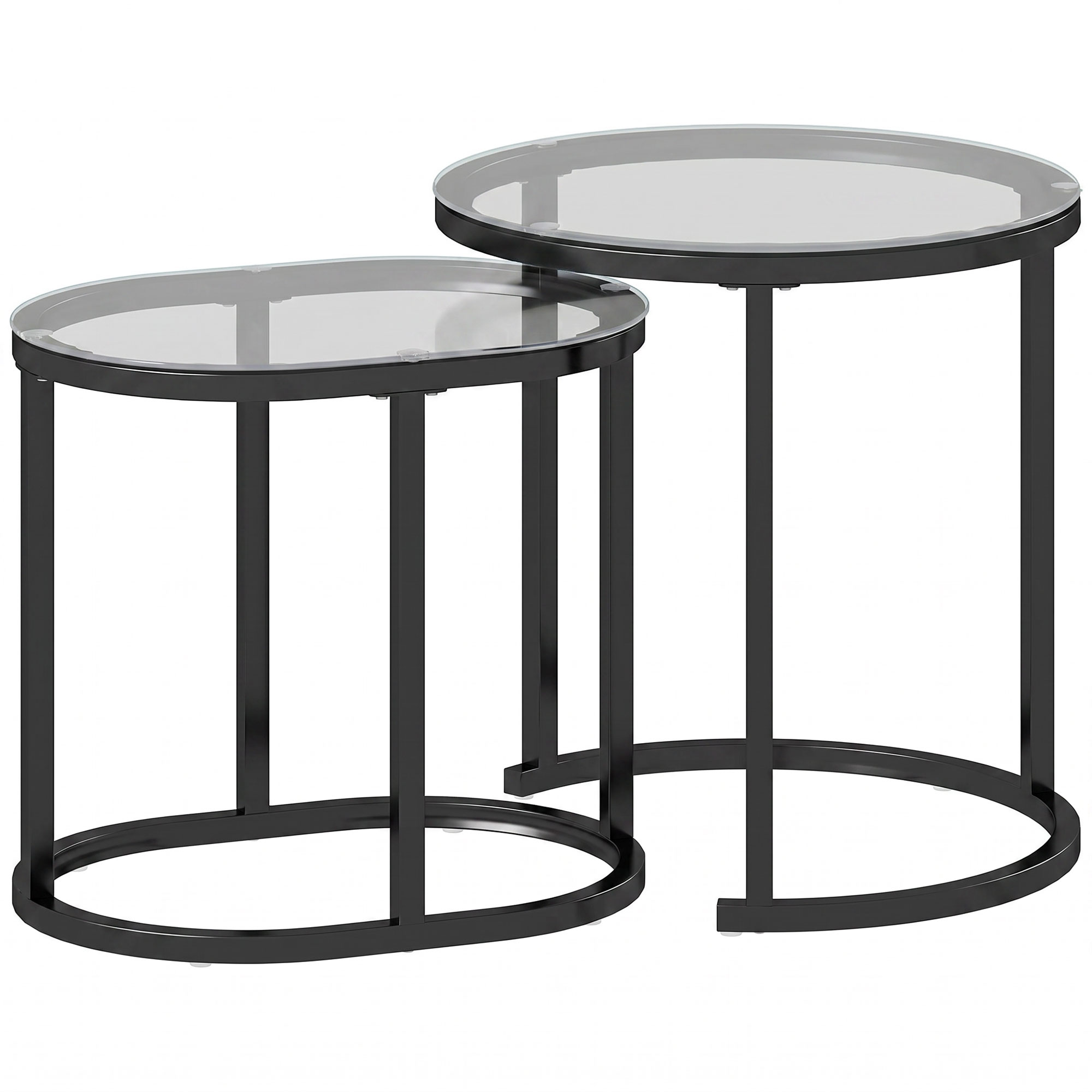 FORESTGATE Set of 2 Nesting Coffee Tables with Steel Frames and Tempered Glass Tops - Black and Clear - Life Essentials