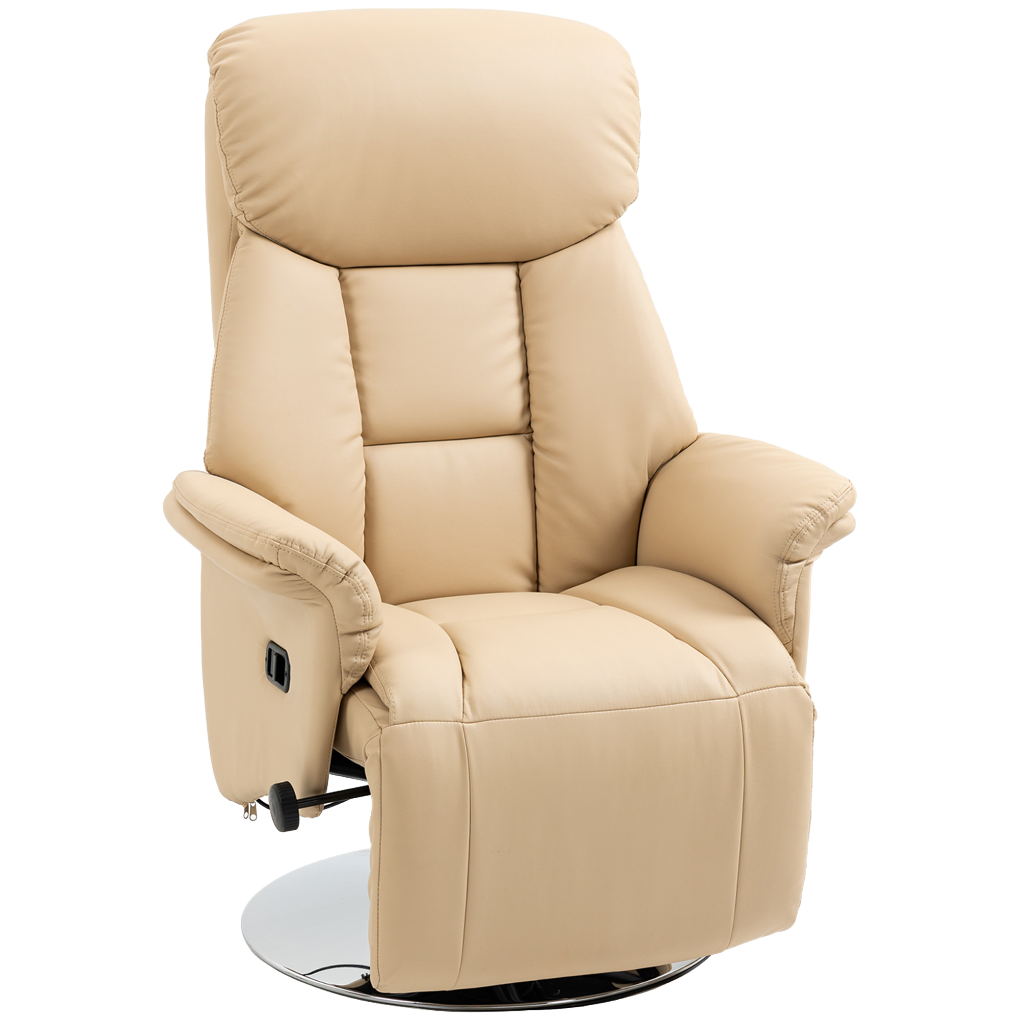 LODDON Adjustable Swivel PU Leather Manual Recliner Chair with Footrest and Padded Arms - Beige - Life Essentials