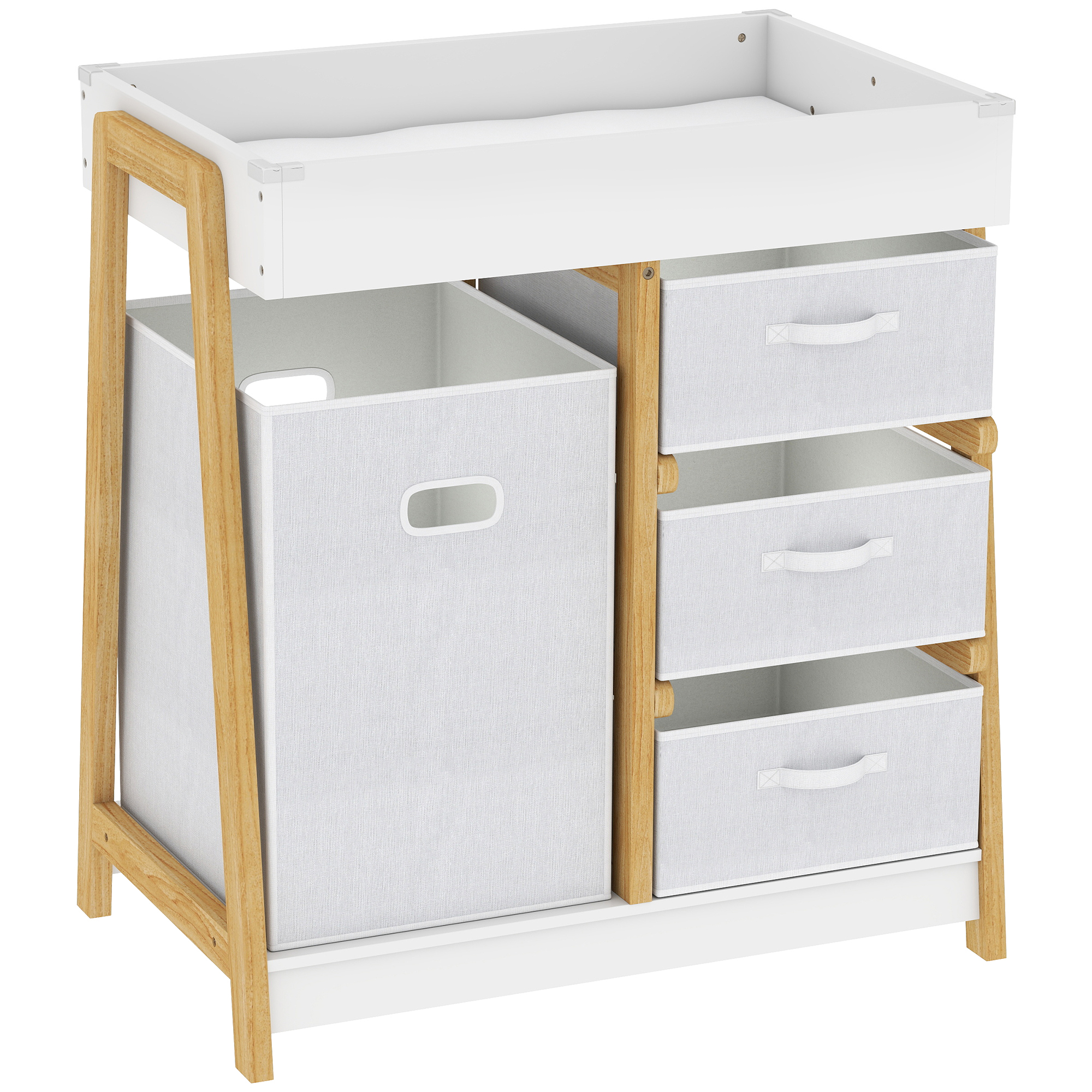 LAMBERHURST Baby Changing Table with Waterproof Pad, 3 Drawers and Storage Basket - White and Natural Wood - Life Essentials