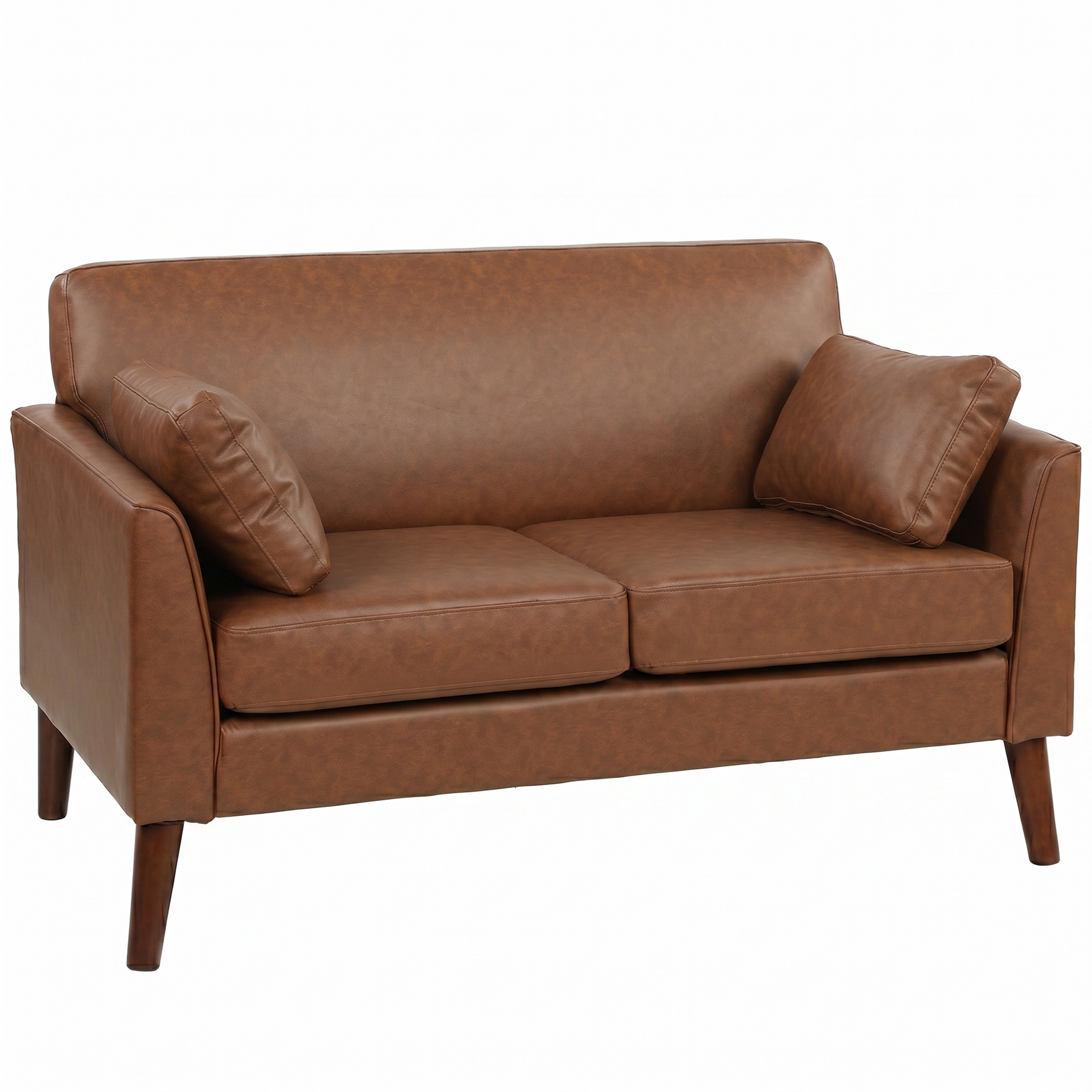 WIRTHLIN 132 cm Modern 2 Seater Small Sofa with Solid Wood Legs and 2 Pillows - Brown - Life Essentials