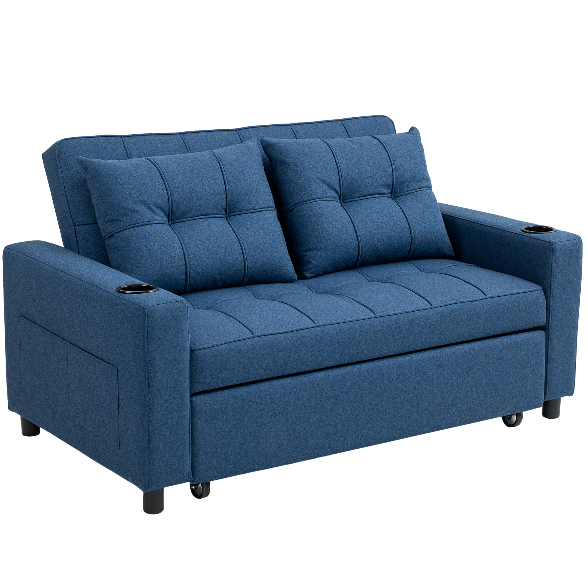 HOLBROOK 2 Seater Pull Out Sofa Bed for Living Room or Guest Room - Dark Blue - Life Essentials