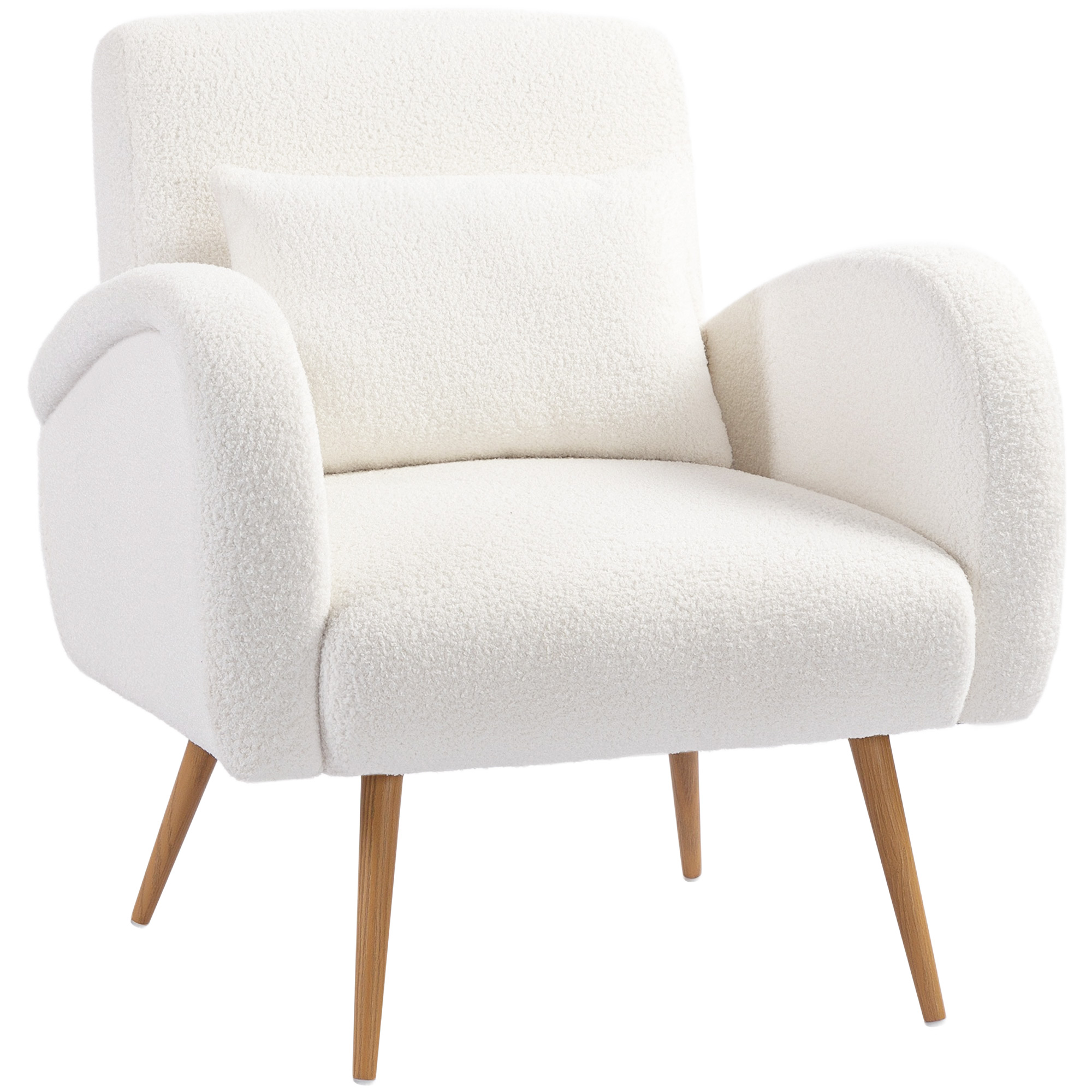 LAVIC Teddy Fleece Upholstered Accent Armchair for Living Room or Bedroom - Cream White - Life Essentials