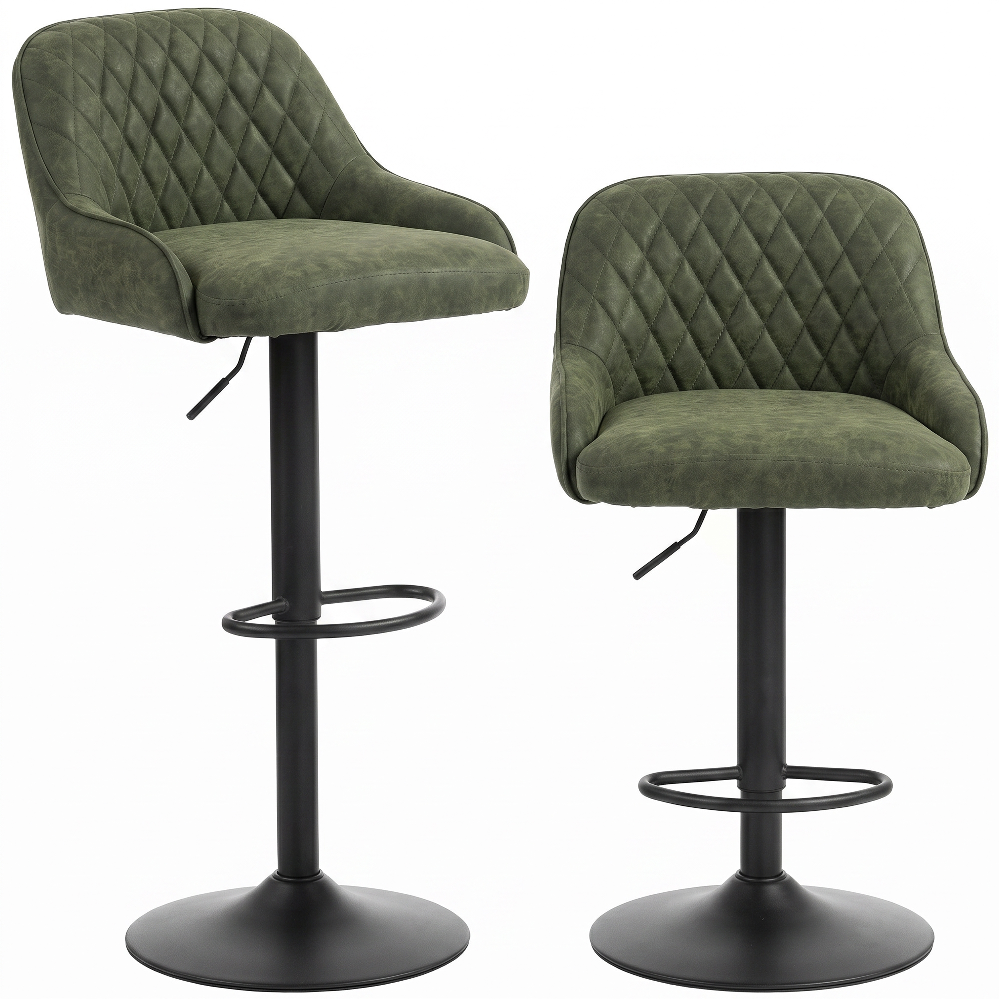 SAXMUNDHAM Set of 2 Adjustable Swivel Kitchen Bar Stools with Backrests - Dark Green - Life Essentials