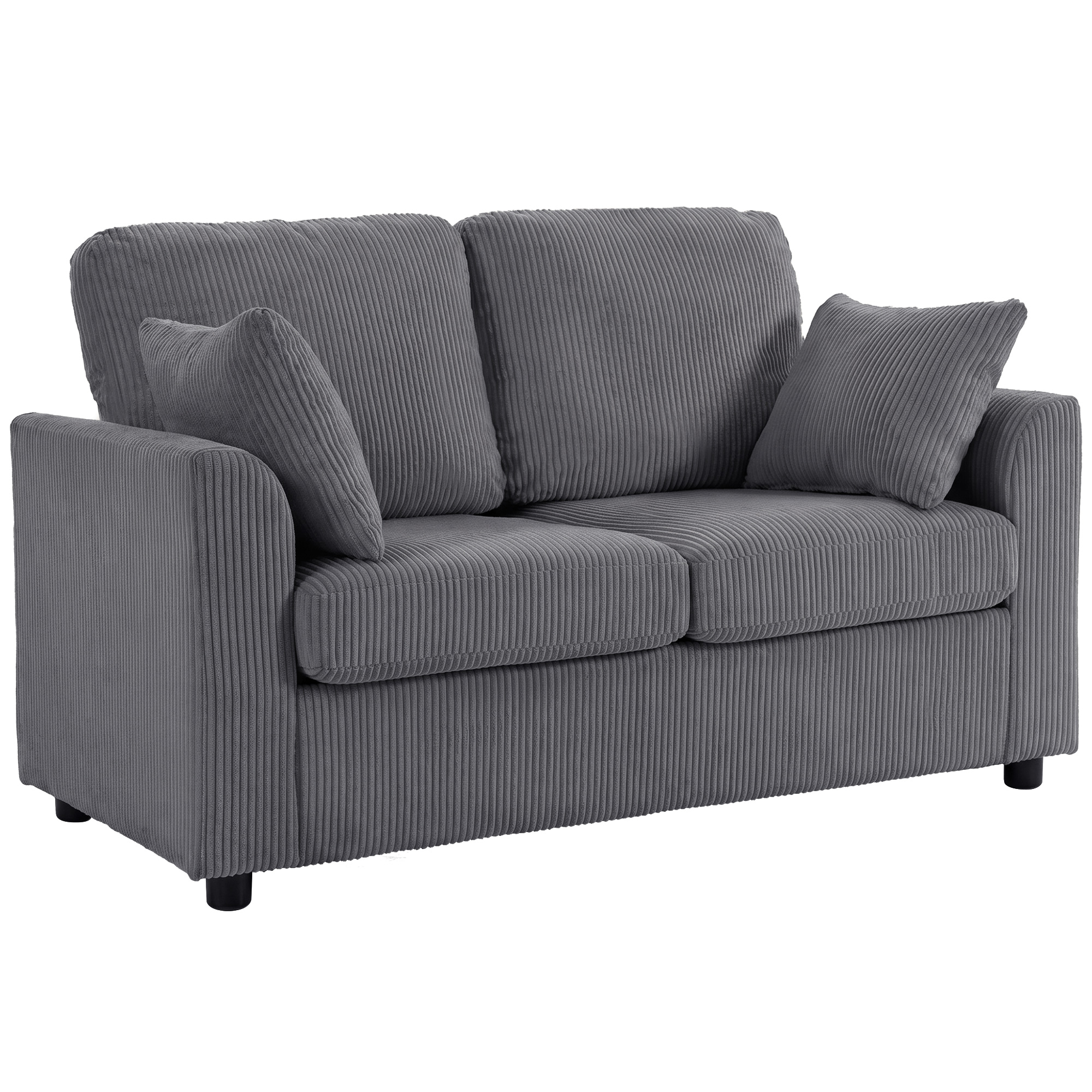 SWINBROOK Corduroy 2 Seater Sofa with Wide Deep Seat and Spring Cushions - Dark Grey - Life Essentials