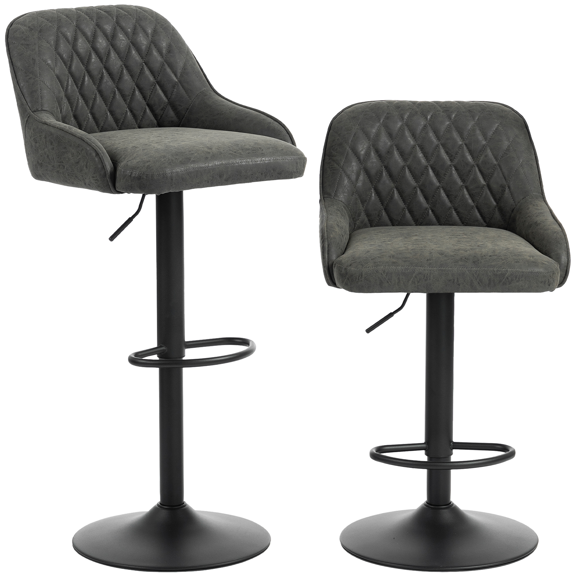 SAXMUNDHAM Set of 2 Adjustable Swivel Kitchen Bar Stools with Backrests - Dark Grey - Life Essentials