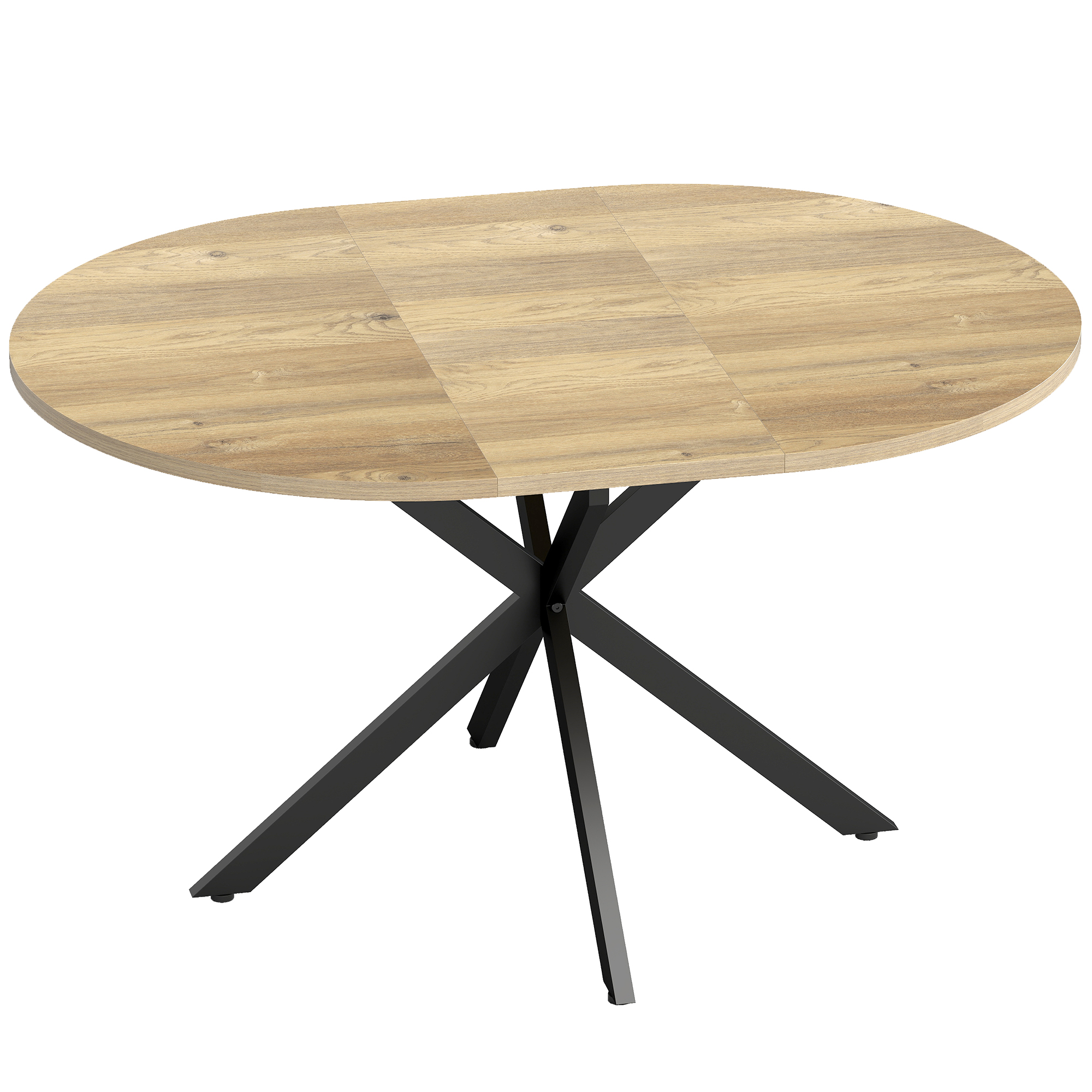 FINCHINGFIELD Extendable Dining Table for 4 to 6 People with Butterfly Leaf and X Shaped Base - Natural Wood and Black - Life Essentials