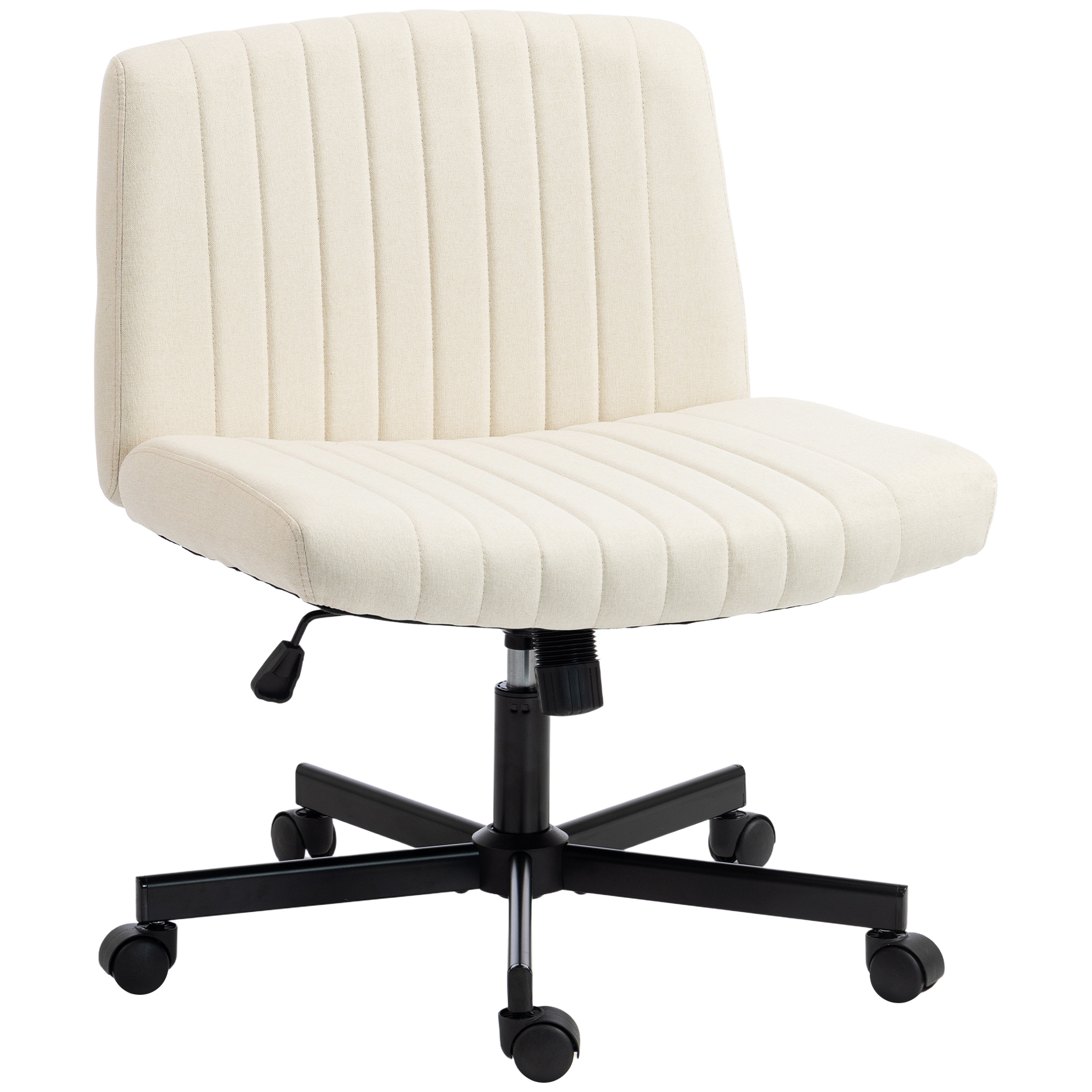 ROCHFORD Imitation Linen Armless Cross Legged Office Chair with Wheels - Cream - Life Essentials
