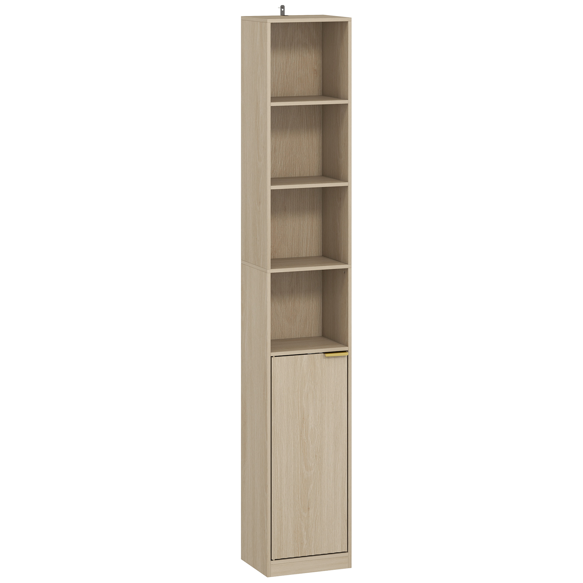 TOWCESTER 6 Tier Bookcase with Adjustable Shelves and Anti Tip Hardware - Oak Wood Effect and Gold Tone - Life Essentials