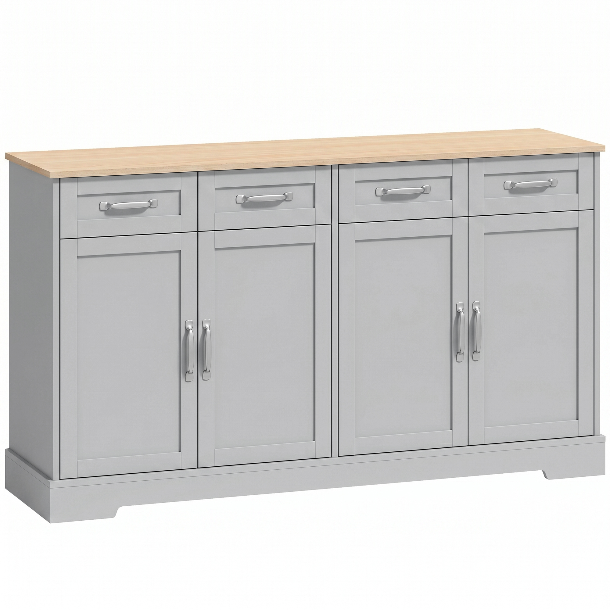 WAREHAM 140 cm Sideboard Cabinet with 4 Drawers, 4 Doors and 2 Adjustable Shelves - Grey and Oak - Life Essentials
