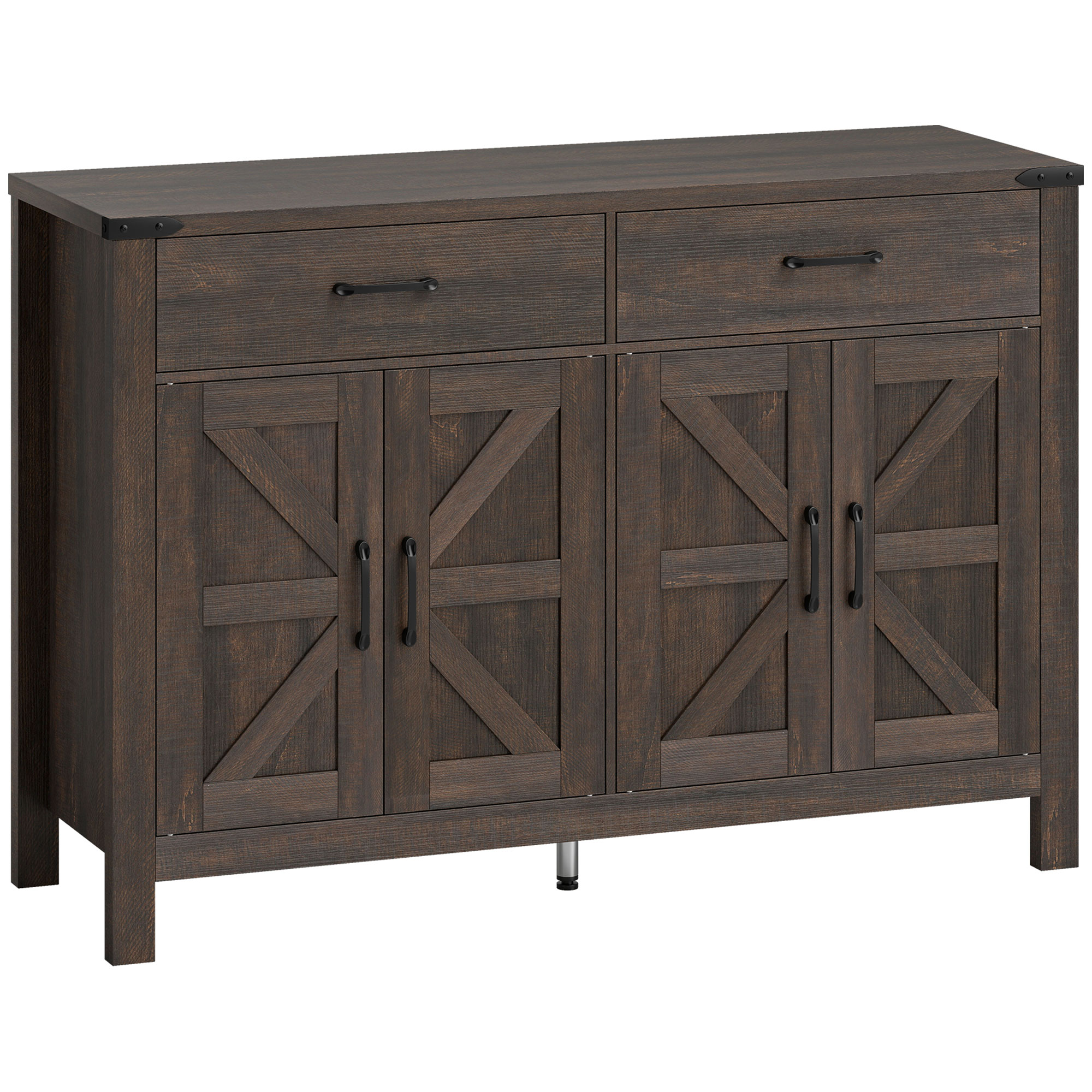 GOSFORD Kitchen Sideboard Cupboard with 4 Doors, 2 Drawers and 2 Adjustable Shelves - Dark Brown - Life Essentials