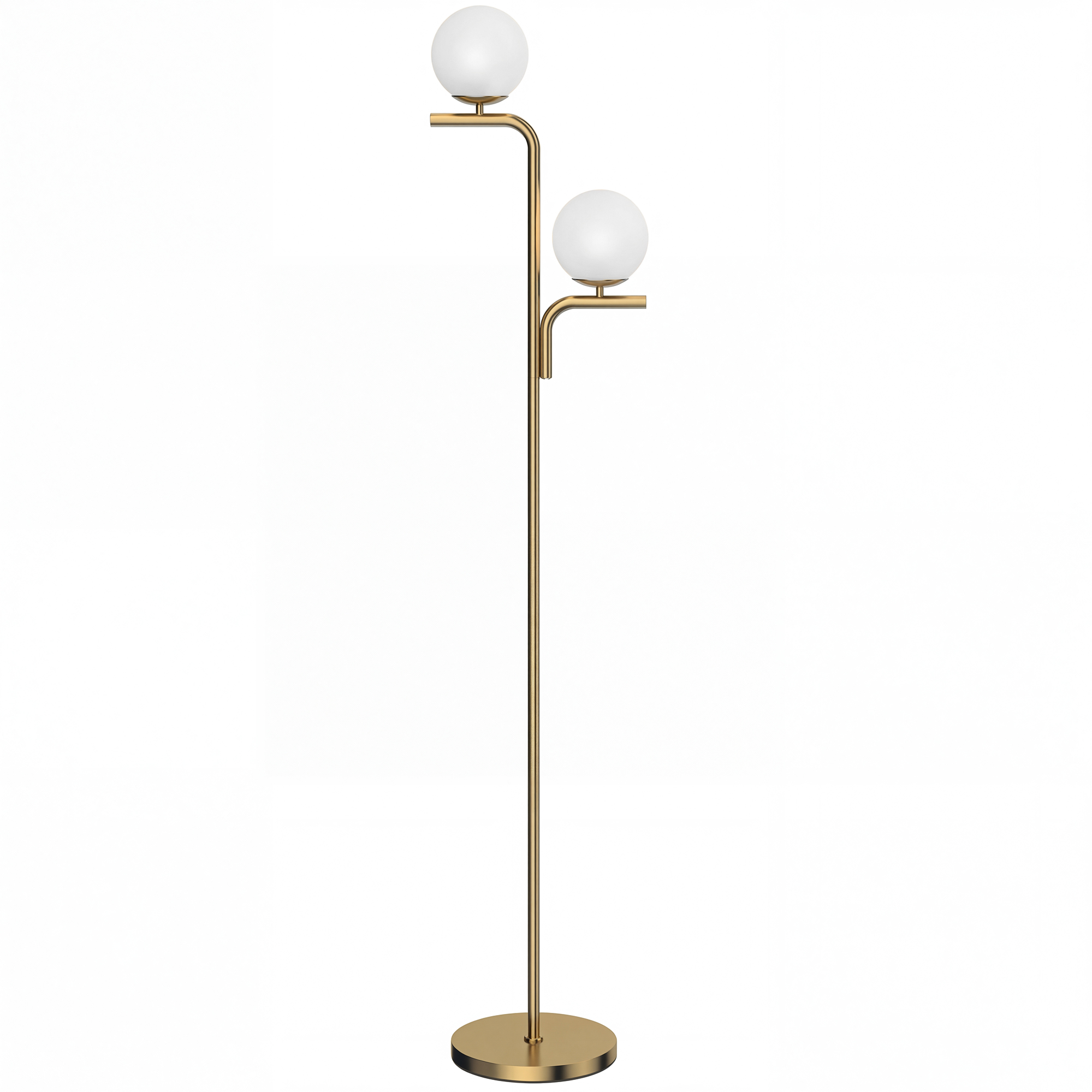 HOUGHTON Modern LED Floor Lamp with 3 Colour Temperatures, Glass Globe Shades and Foot Switch - Gold Tone and Cream - Life Essentials