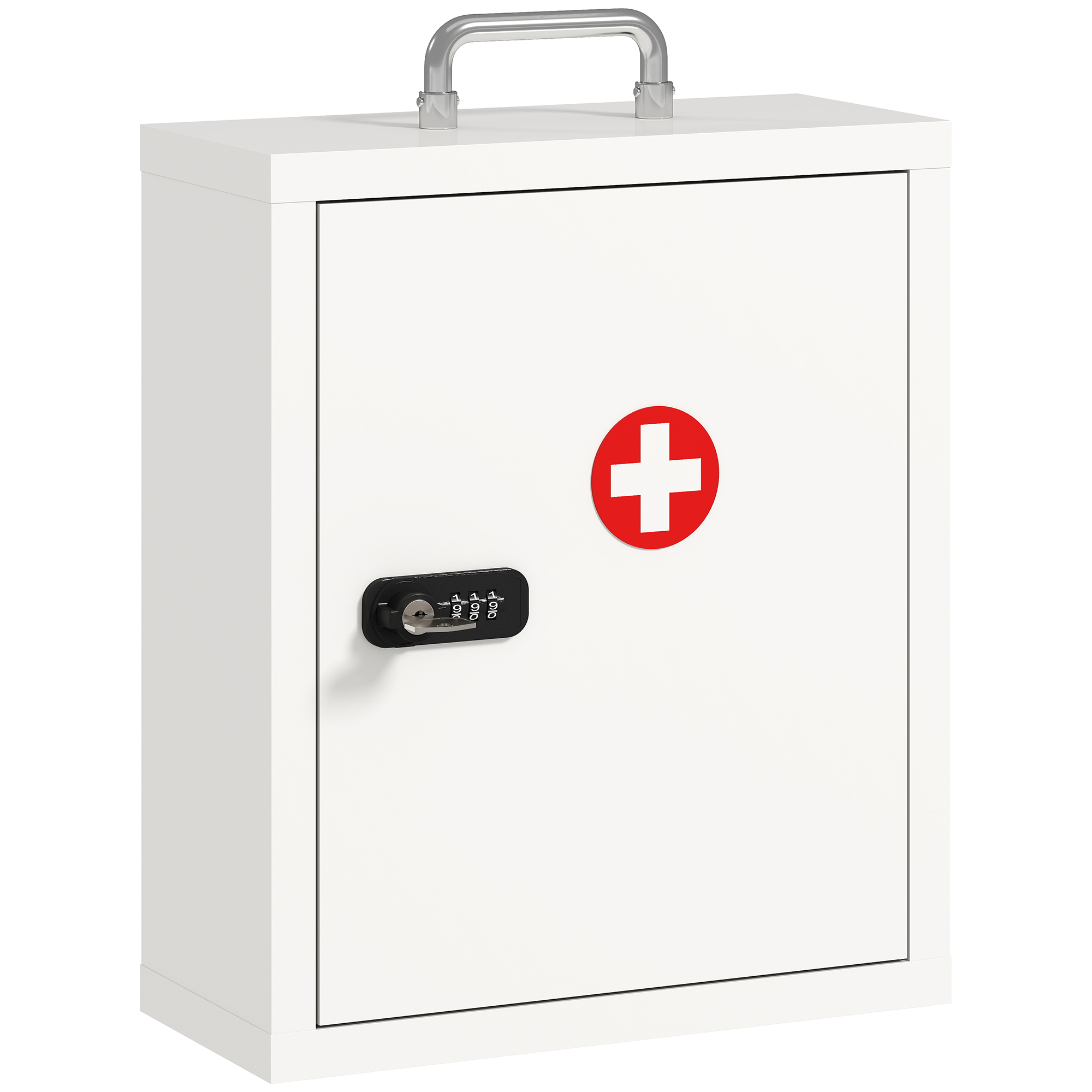 BEADNELL 3 Tier Steel Medicine Cabinet with Combination and Key Lock - White and Red - Life Essentials