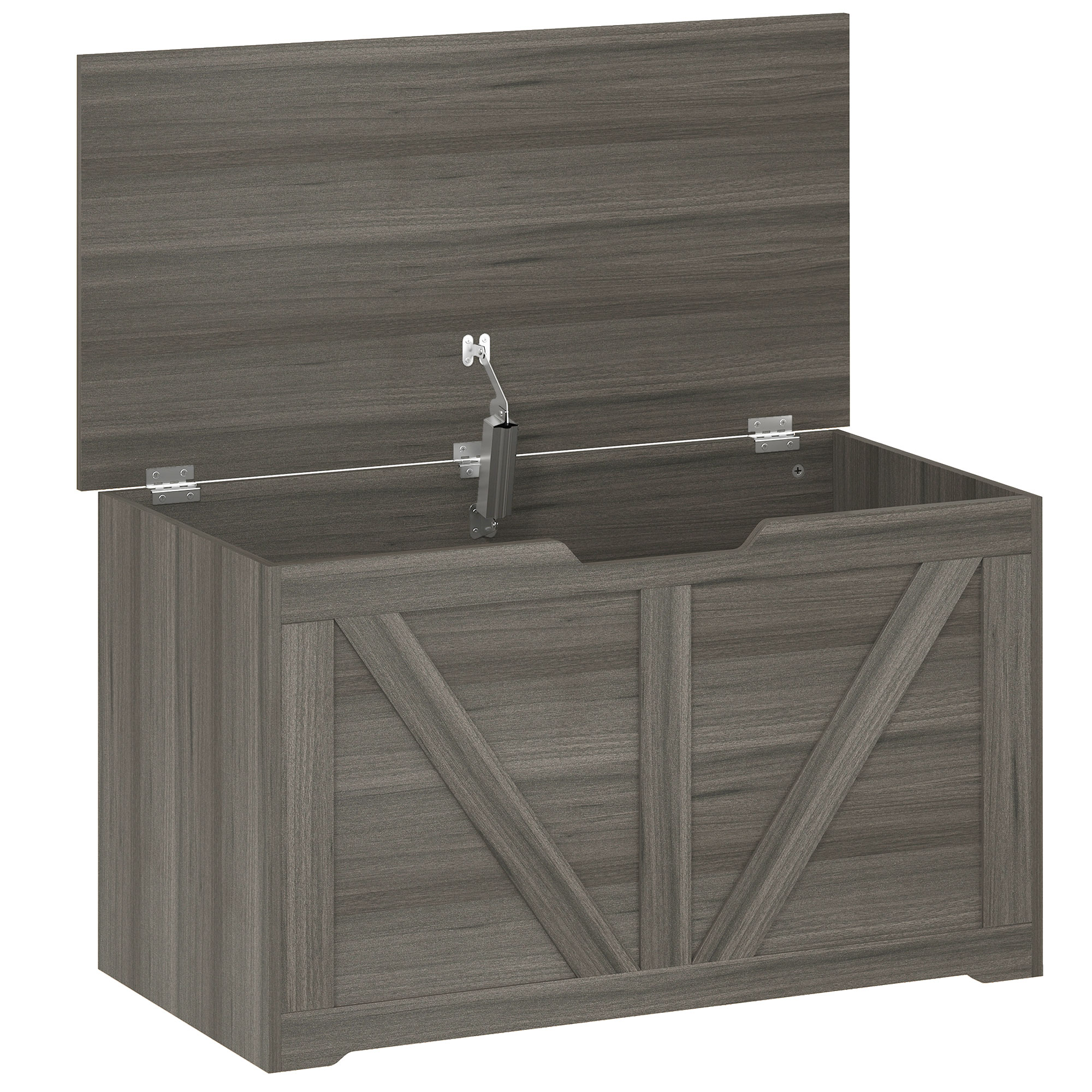 JUVRIA 100L Particleboard Home Storage Box with Safety Hinge and Wood Effect - Dark Grey - Life Essentials