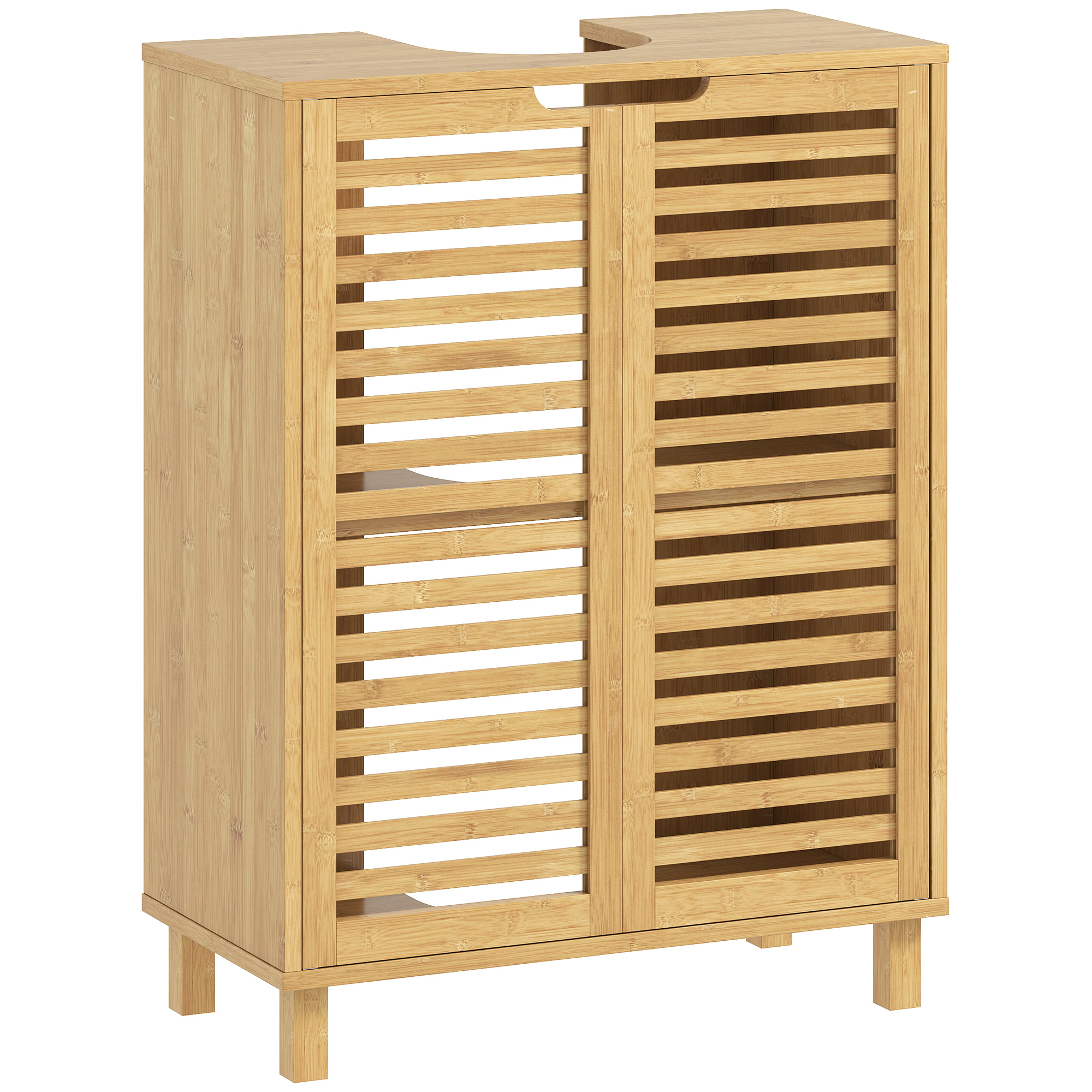 EVESHAM Freestanding Bamboo Under Sink Bathroom Cabinet with Louvered Doors and Adjustable Shelf - Natural - Life Essentials