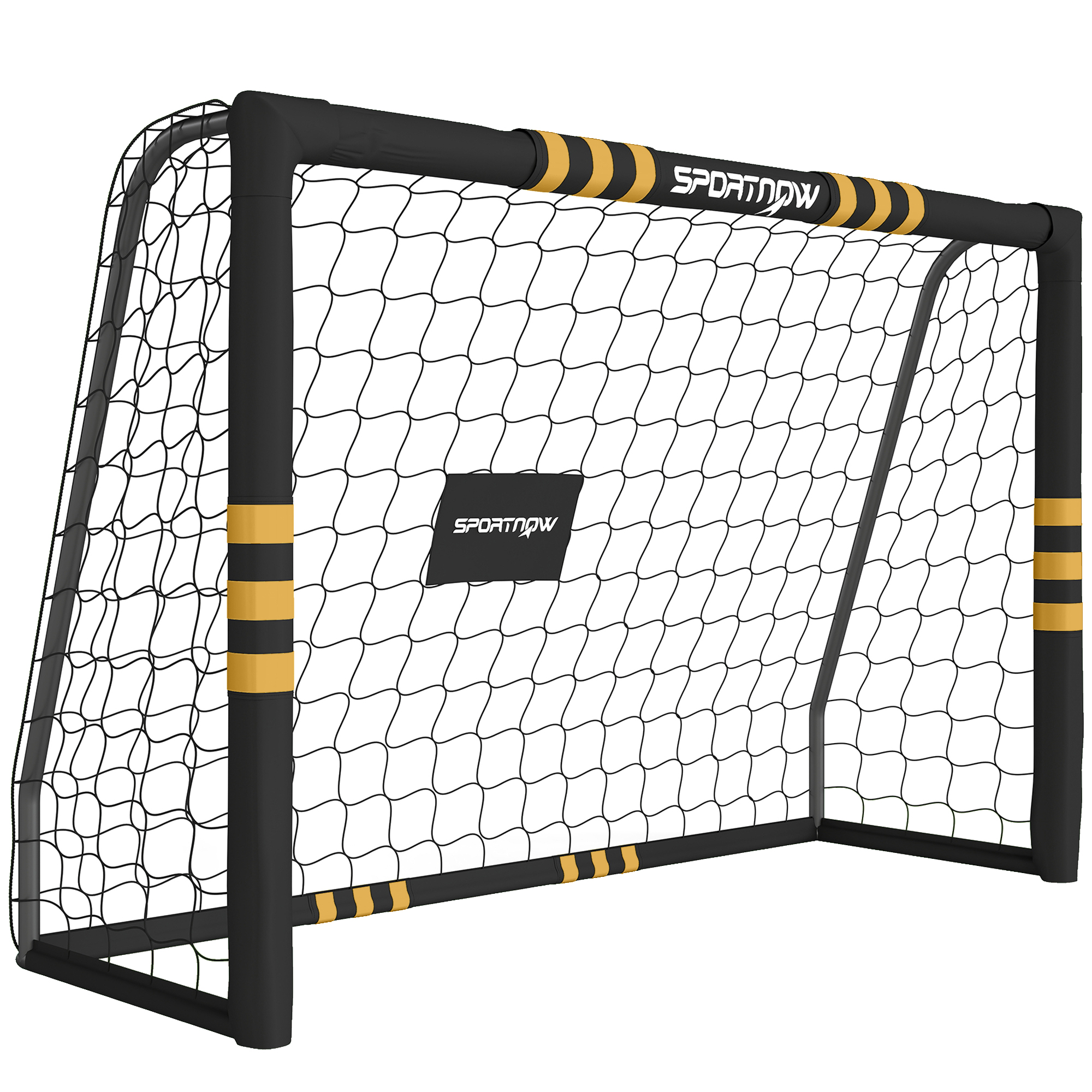 SILVERTON 6 x 4ft Portable Football Goal with Foam Padding, Ground Stakes and Metal Frame - Black and Yellow - Life Essentials