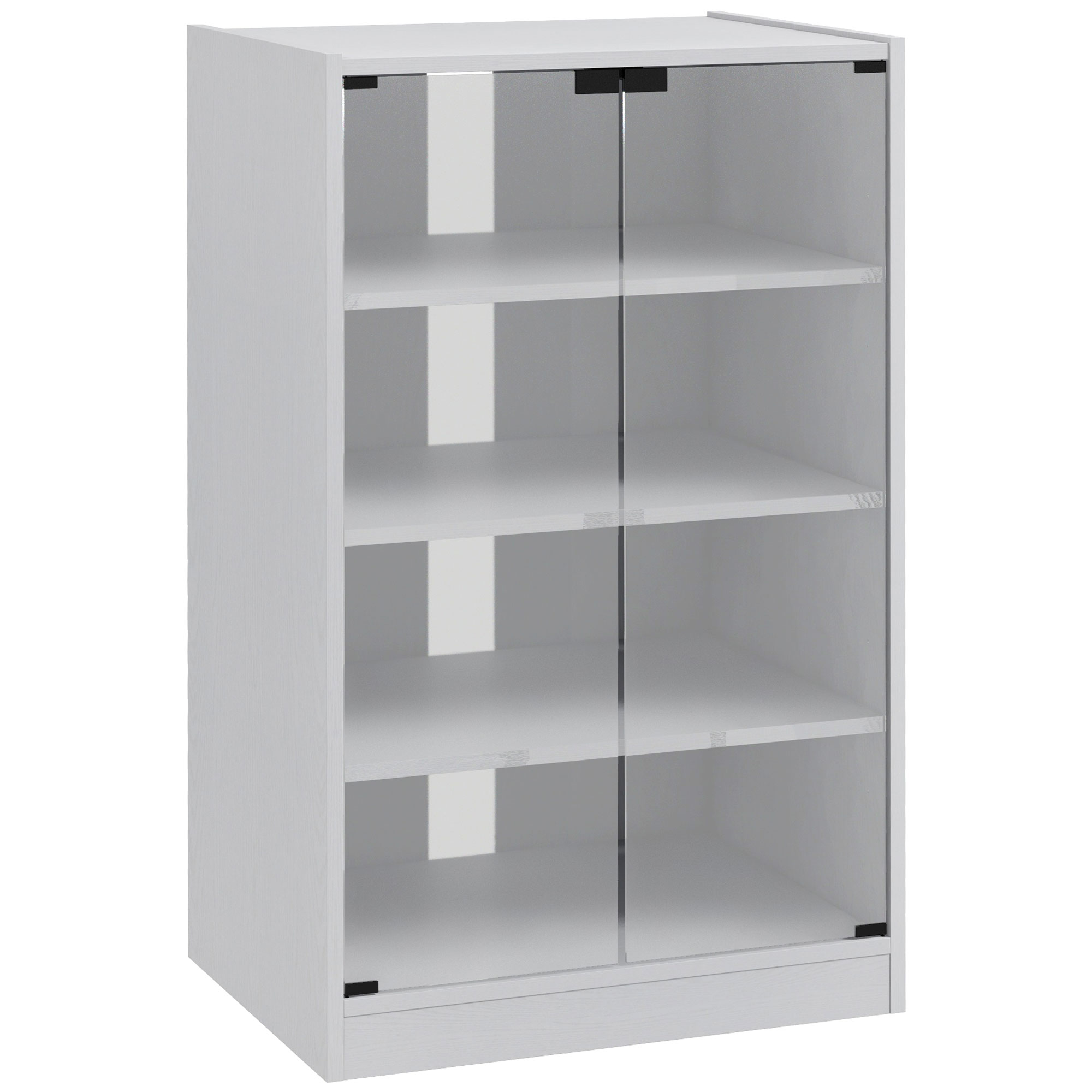 IVERLEY 4 Tier Hi Fi and Record Player Stand with Adjustable Shelves and Glass Doors - White Wood Effect - Life Essentials