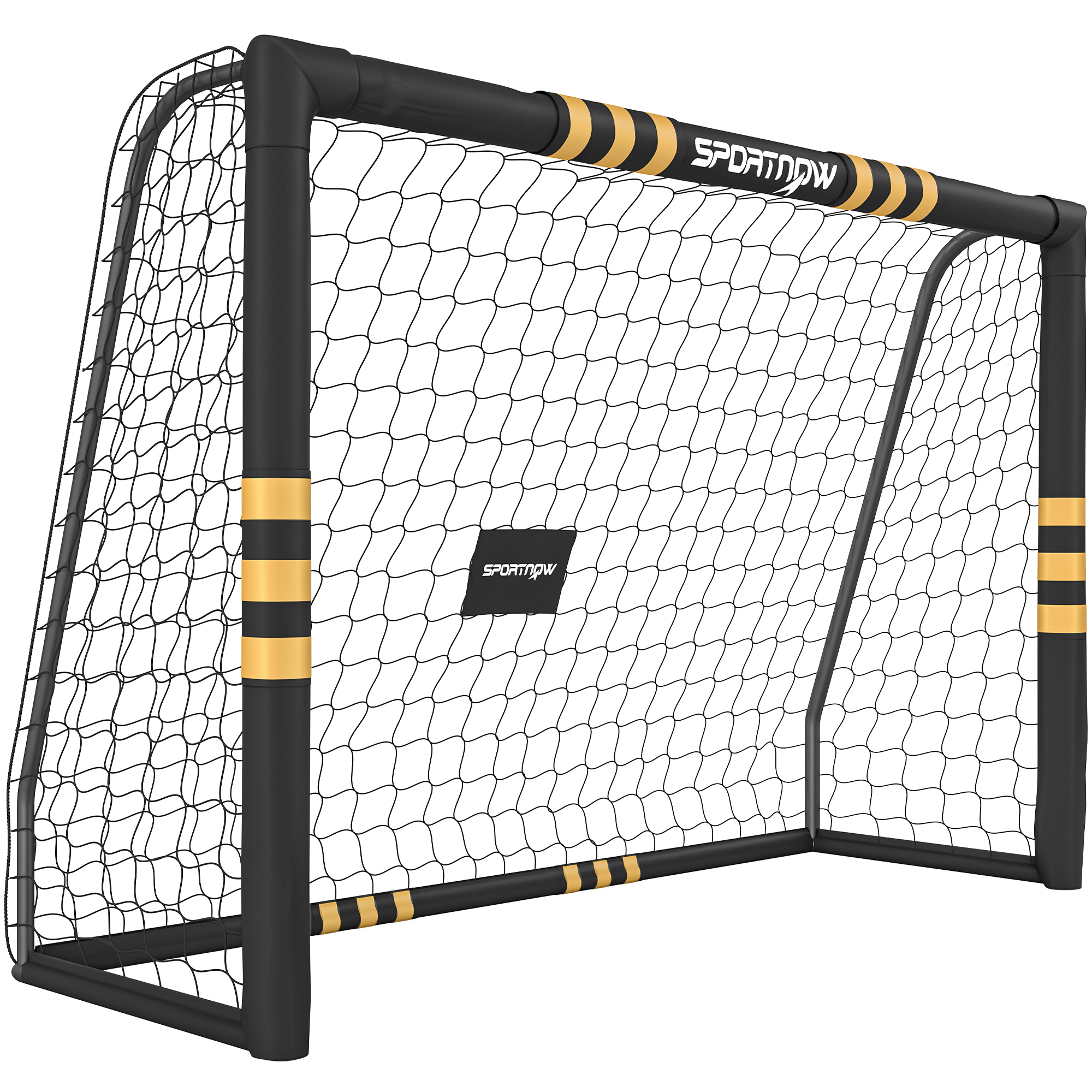 SILVERTON 8 x 5ft Portable Football Goal with Foam Padding, Ground Stakes and Metal Frame - Black and Yellow - Life Essentials