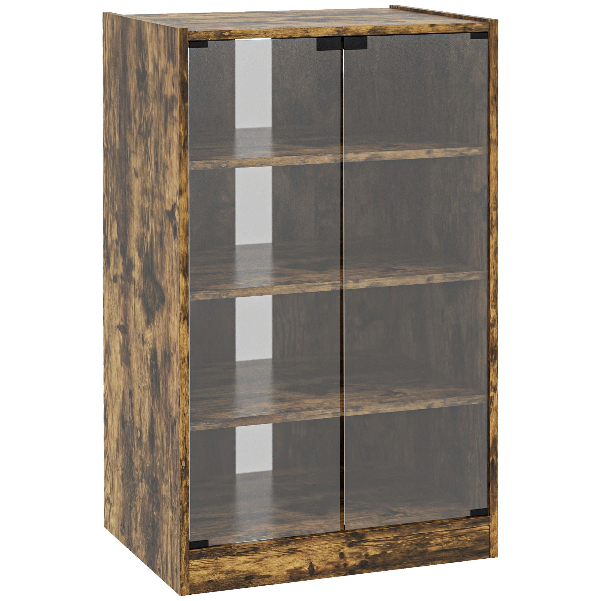 IVERLEY 4 Tier Hi Fi and Record Player Stand with Adjustable Shelves and Glass Doors - Rustic Brown - Life Essentials