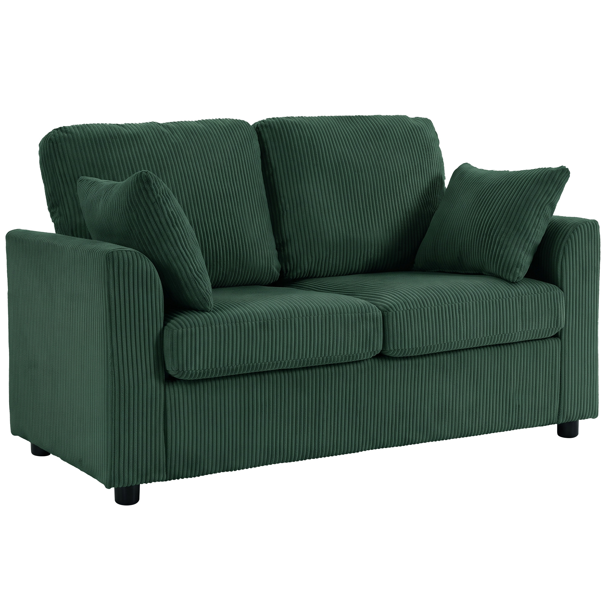 SWINBROOK Corduroy 2 Seater Sofa with Wide Deep Seat and Spring Cushions - Dark Green - Life Essentials