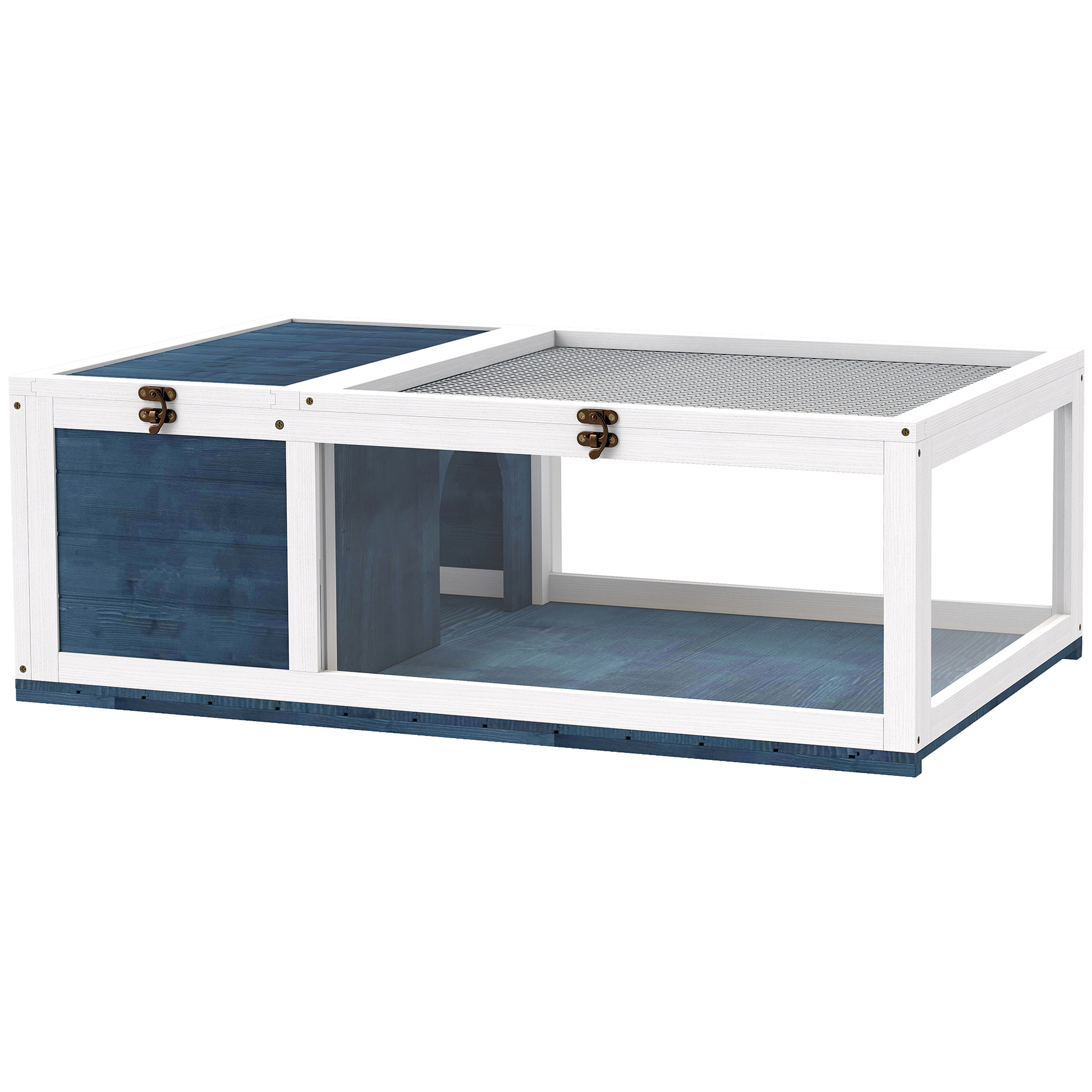 ZENVO Small Wooden Tortoise and Reptile House with Mesh Roof and Side Panels - Blue - Life Essentials