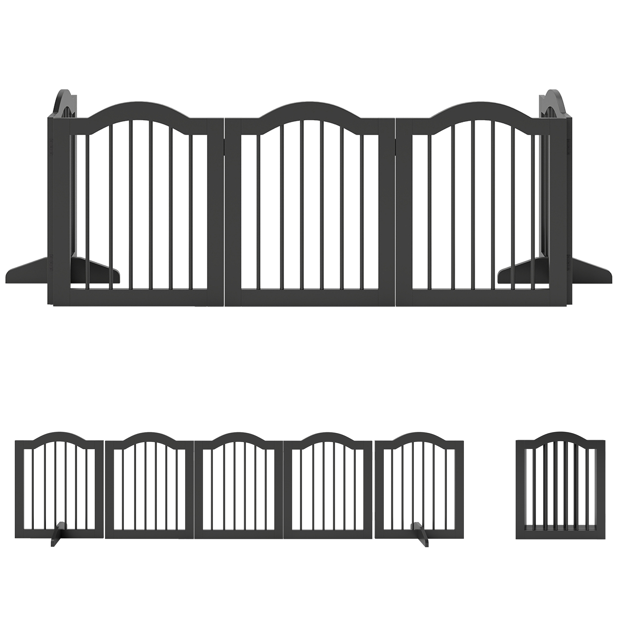 GRASMERE Foldable Freestanding Wooden Dog Gate with Support Feet for Doorways and Stairs - Black - Life Essentials