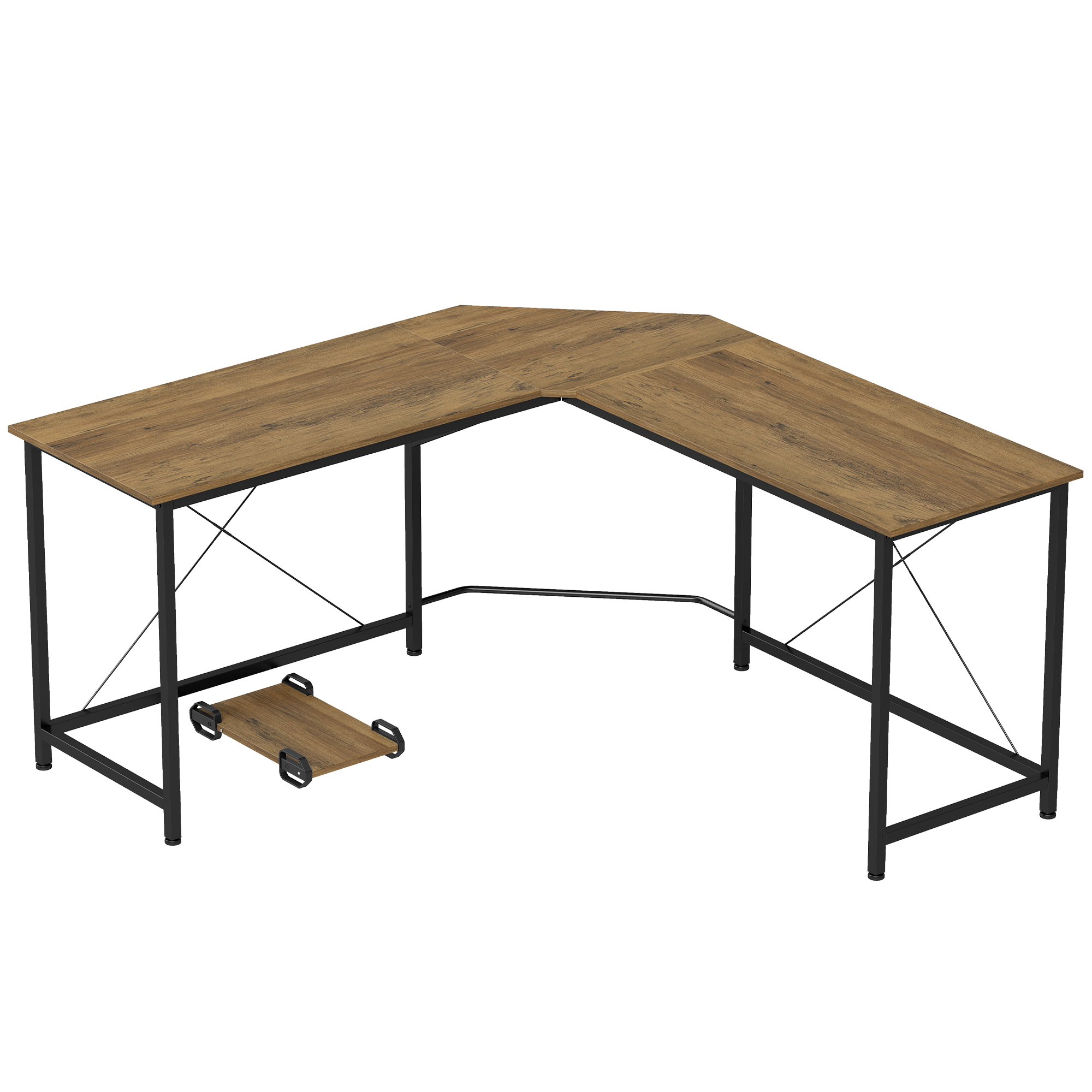 BAMBURGH L Shaped Corner Computer Desk and Gaming Workstation - Black and Grey Wood Effect - Life Essentials