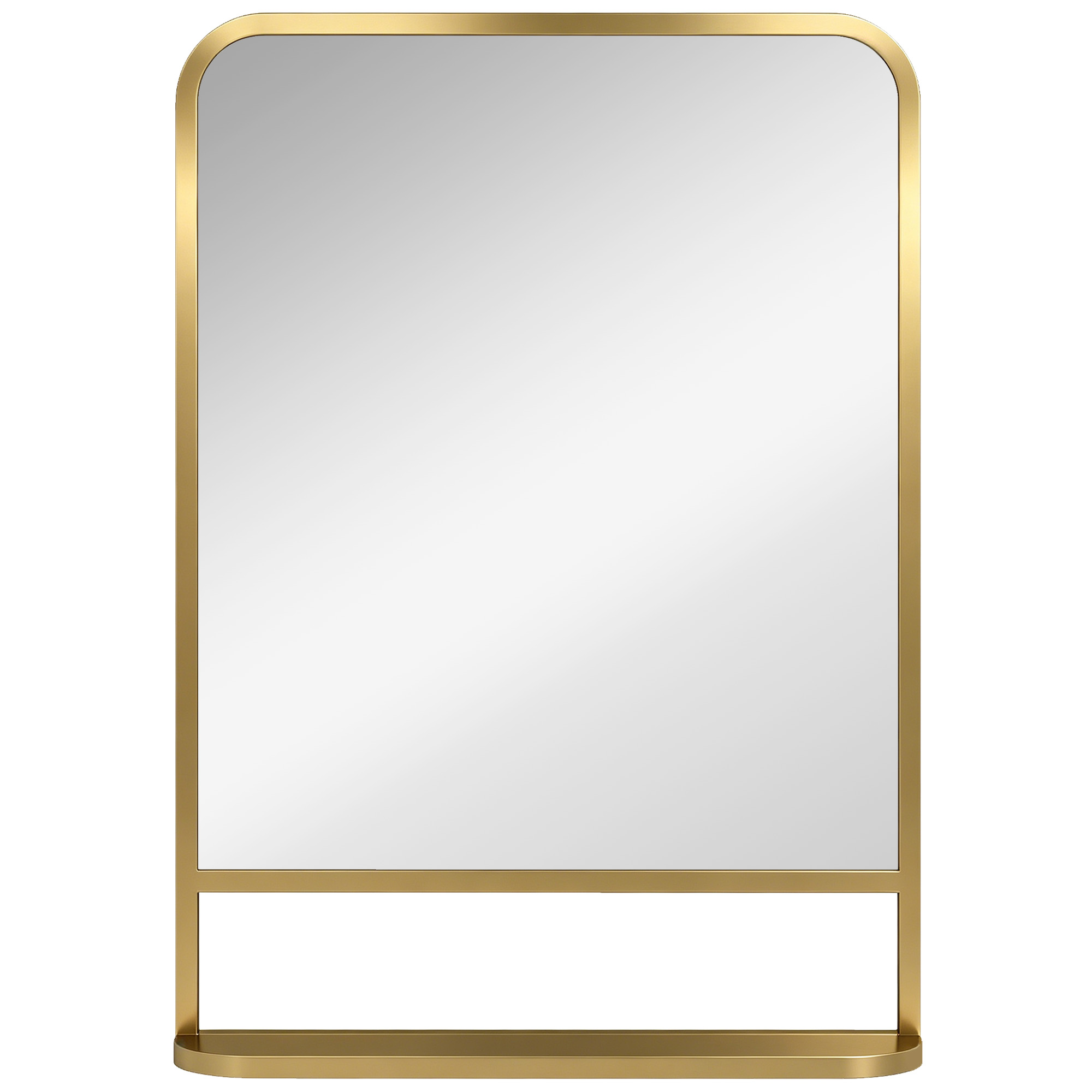 PURLEY 70 x 50 cm Modern Rectangular Wall Mirror with Storage Shelf - Gold Tone - Life Essentials