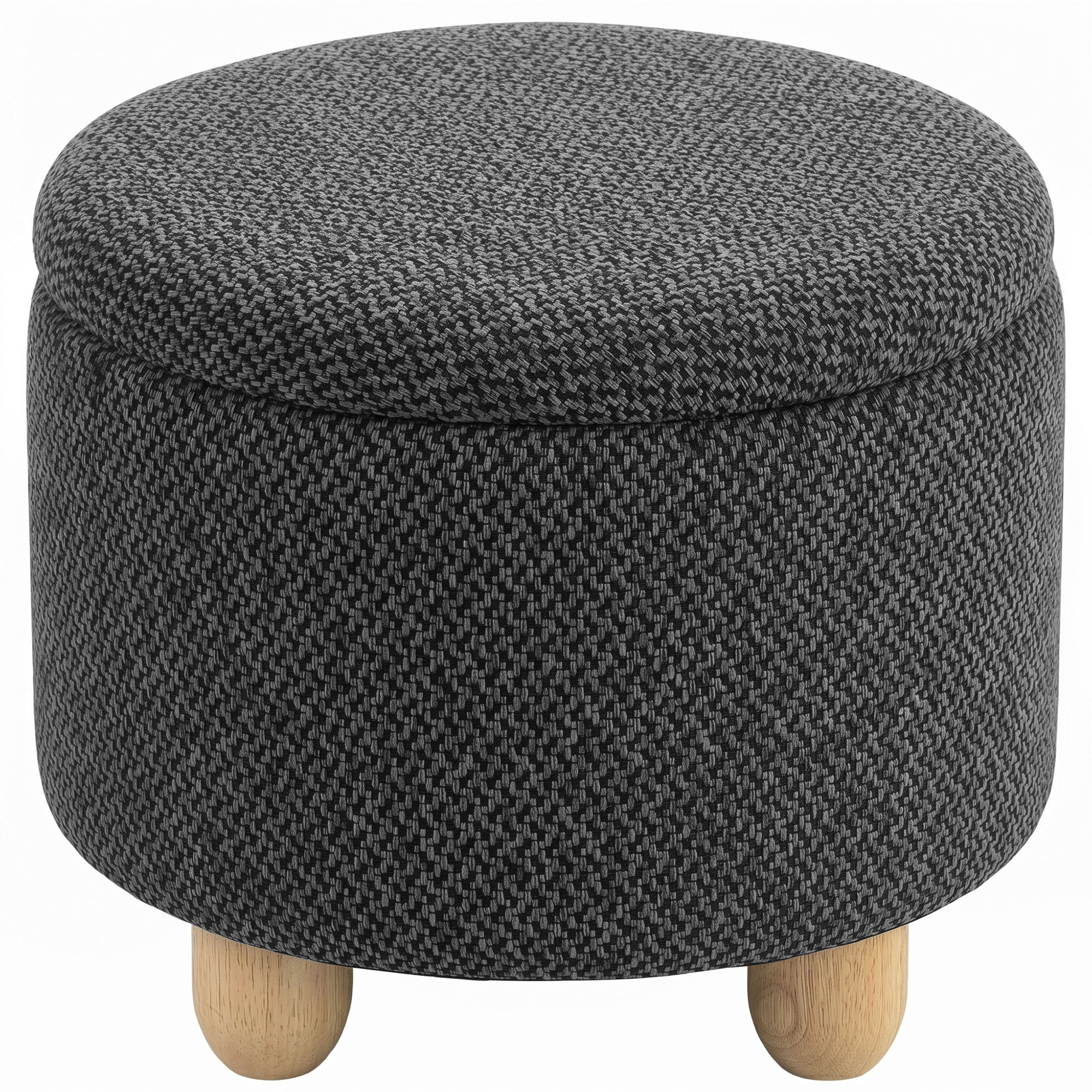 REIGATE Round Storage Ottoman Bench with Hinged Lid and Rubber Wood Legs - Dark Grey - Life Essentials