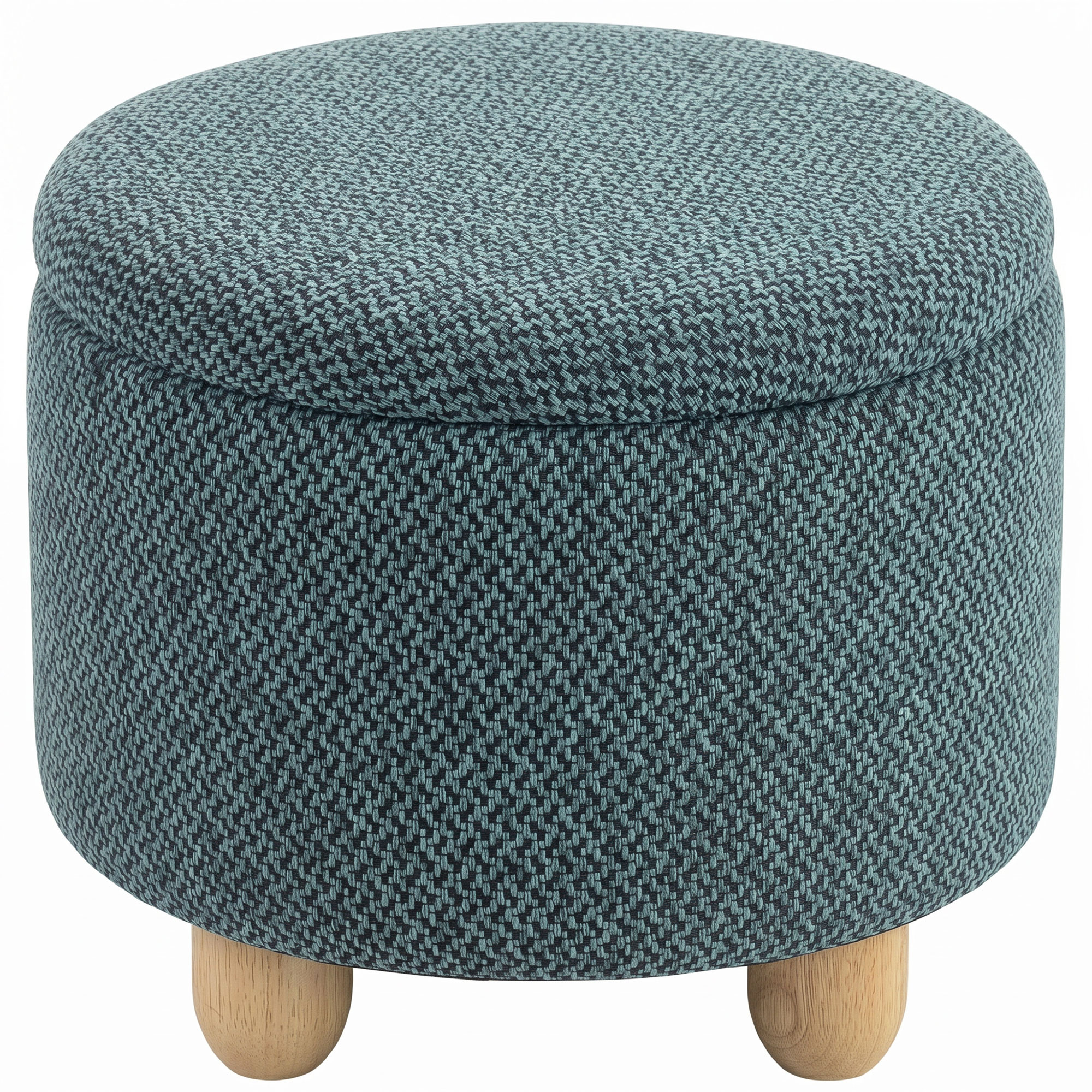 REIGATE Round Storage Ottoman Bench with Hinged Lid and Rubber Wood Legs - Dark Blue - Life Essentials