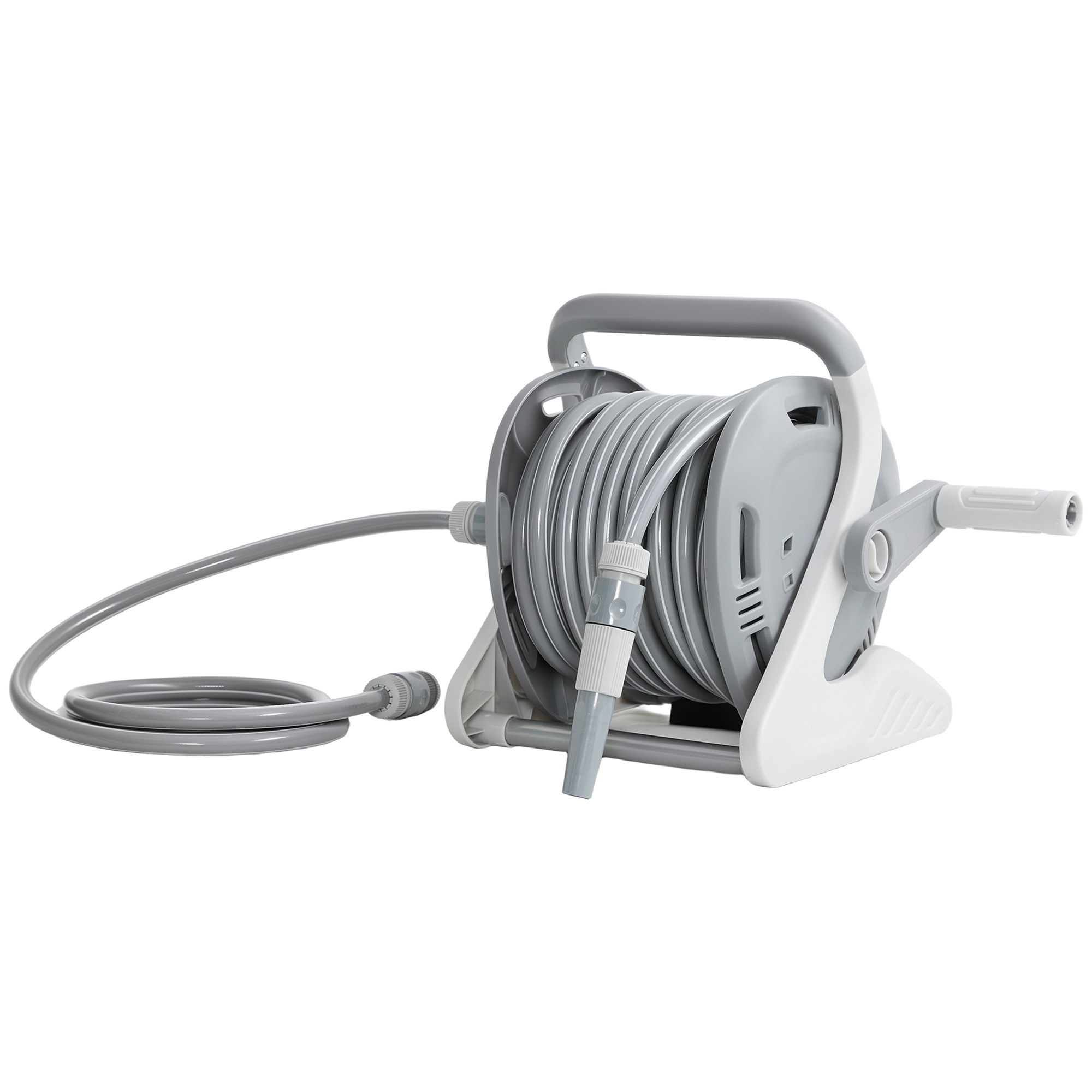 LUXIER 20 plus 2 m Portable Garden Hose Reel with Spray Nozzle and Crank Handle - Grey - Life Essentials