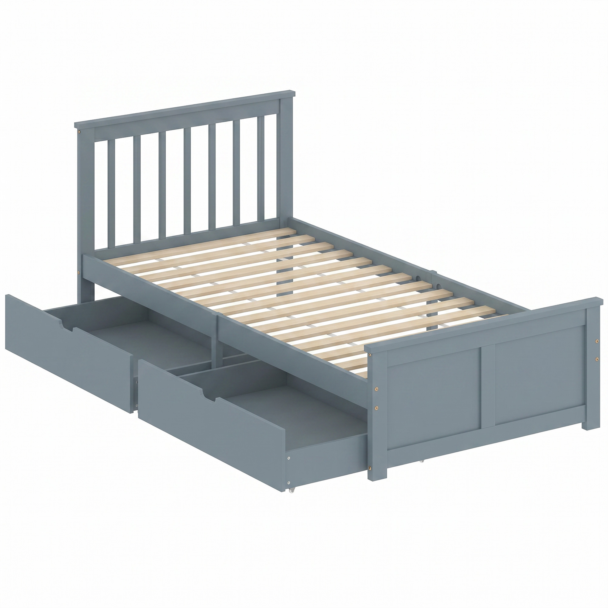 FYLMARRA Single Pine Wood Storage Bedframe with Drawers, Headboard and Wood Slats - Grey - Life Essentials