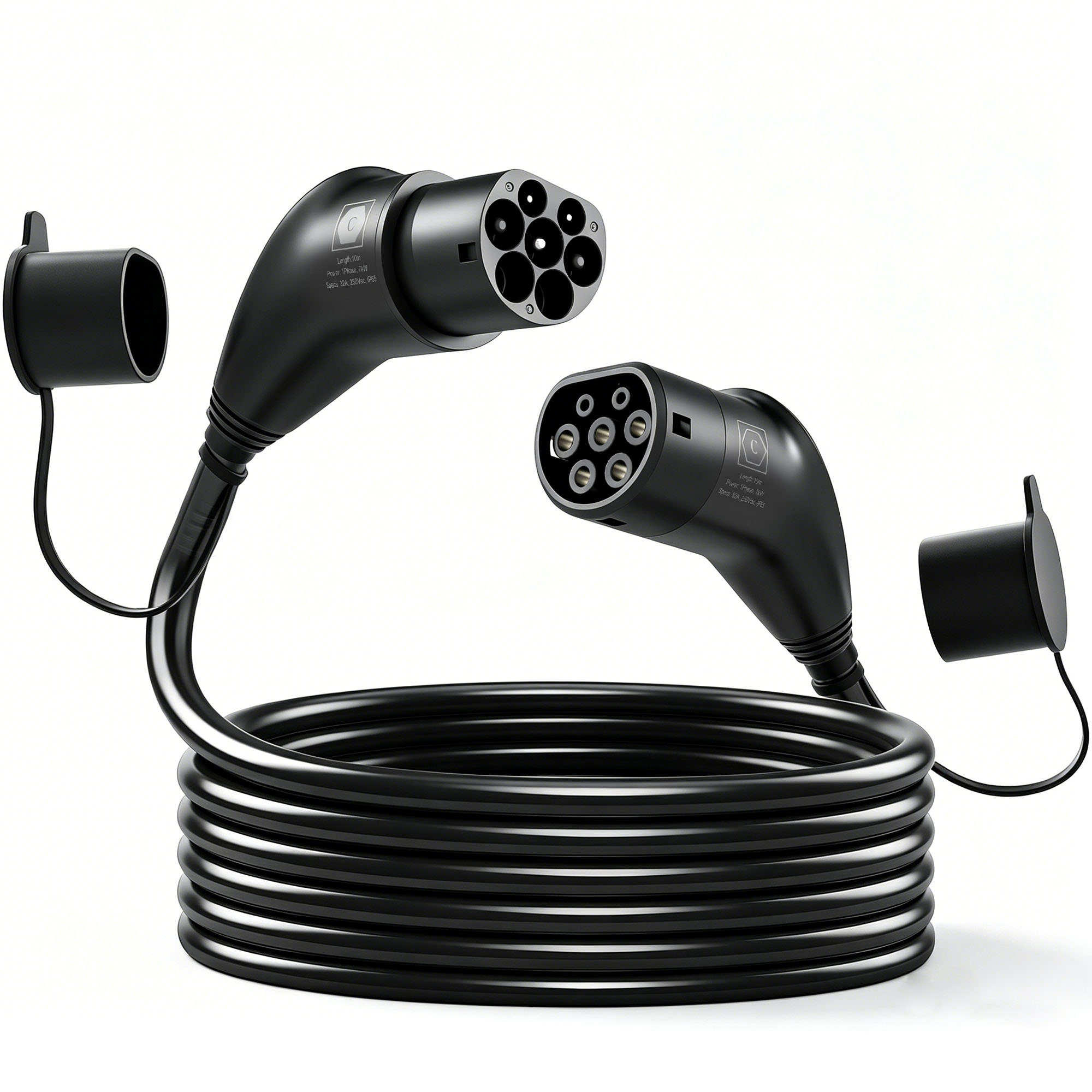VERWOOD 7kW Type 2 EV Charging Cable, 10 m, 32A, Mode 3 and 1 Phase for Electric Cars - Black and White - Life Essentials