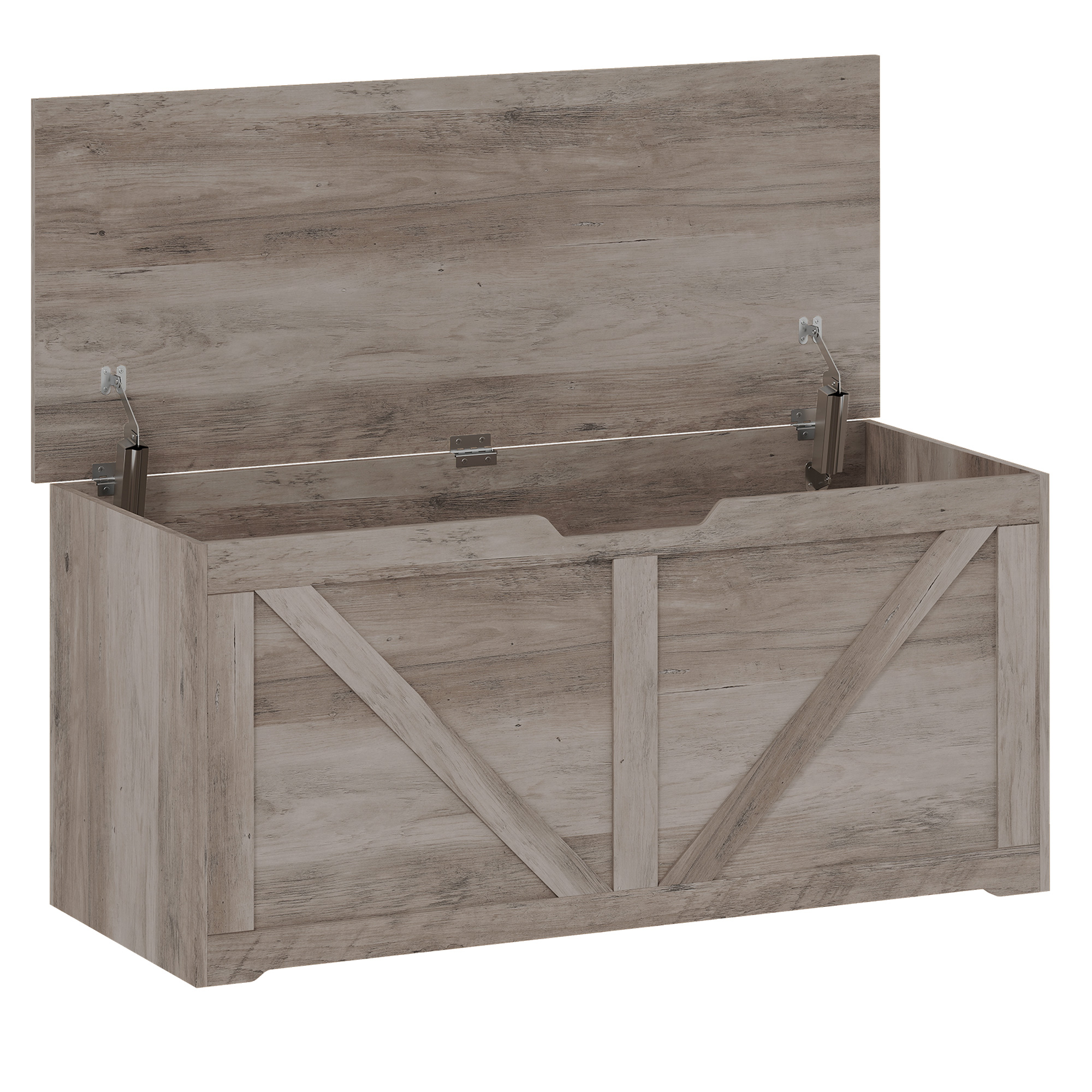 JUVRIA 127L Particleboard Home Storage Box with Safety Hinges and Wood Effect - Grey - Life Essentials